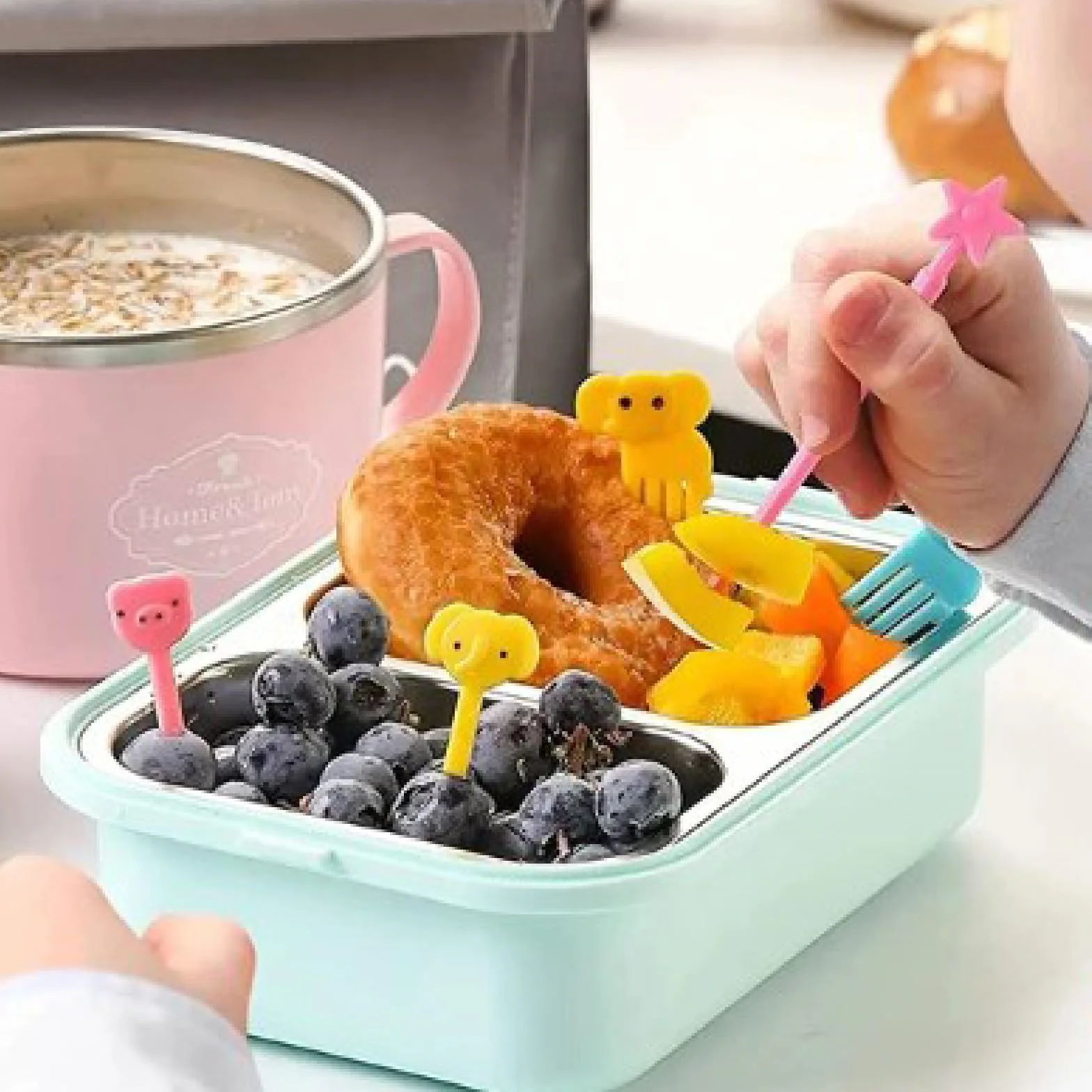 60 sztuk widelczyków do owoców z tworzywa sztucznego, mini kreskówkowe widelczyki do owoców, widelczyki do owoców, dla dzieci, wielokrotnego użytku, wykałaczki do owoców, do pudełka na lunch, na