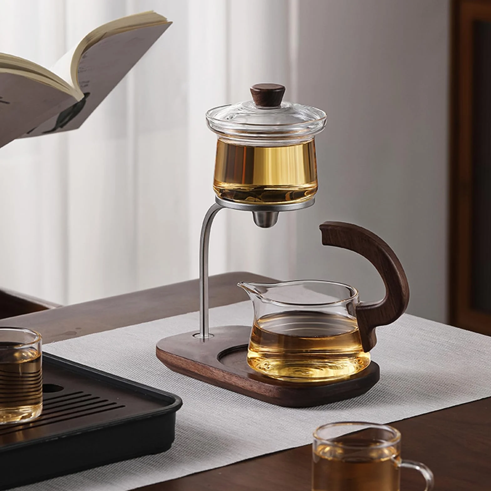 Półautomatyczny szklany zestaw do herbaty Lazy Kungfu Drip TeaPot, żaroodporny zaparzacz