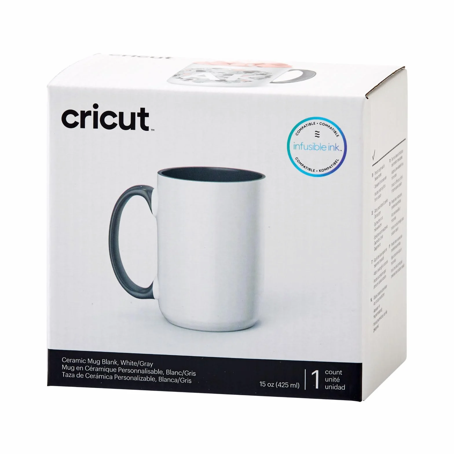 Cricut Fazowany ceramiczny pusty kubek | szary | 425 ml (425 g) | 1 x kubek do sublimacji z atramentem infuzyjnym | do użytku kubek prasa infuzyjny atrament