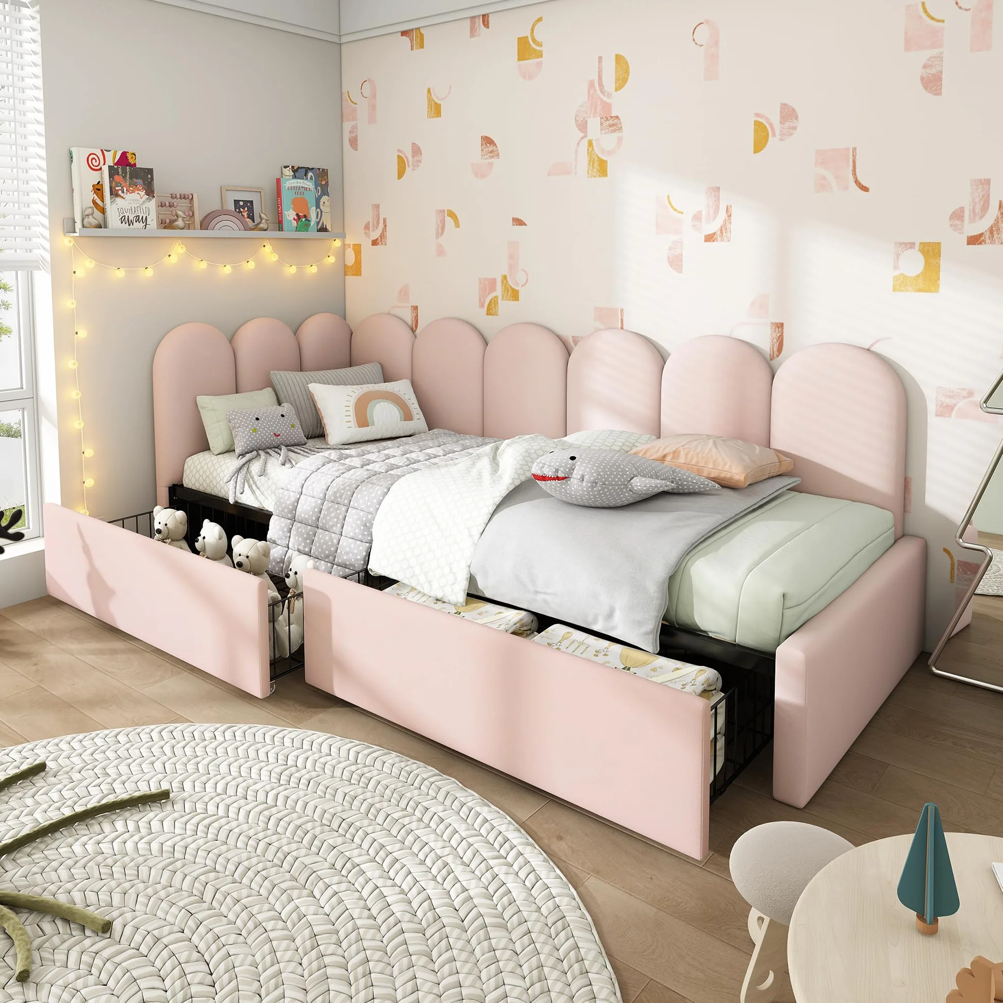 Dolamaní cm mała sofa z funkcją spania, 90 x 200 cm, łóżko dzienne dla 1 osoby, łóżko różowe dla młodzieży i dziewcząt, łóżko tapicerowane, aksamitne z 2 szufladami do przechowywania, łóżko