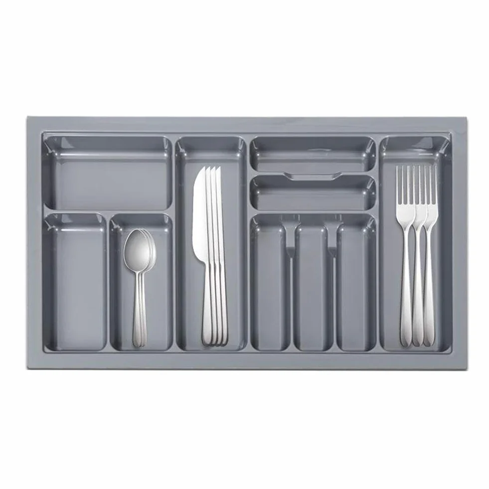 Tace na sztućce Wstaw trwały plastikowy organizer do szuflady kuchennej do przechowywania sztućców i organizowania biżuterii Szerokość 900 mm ABS Szary 83x48x5,5 cm