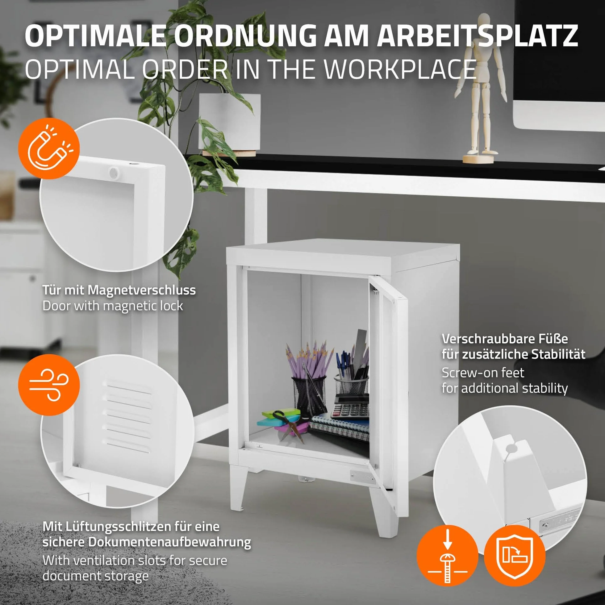 ML-Design uniwersalna szafka metalowa bialy 40x30x57,5 cm stalowa z drzwiami kompaktowa szafka biurowa mala szafka na dokumenty i do przechowywania szafka boczna kawowa do salonu biura sypialni