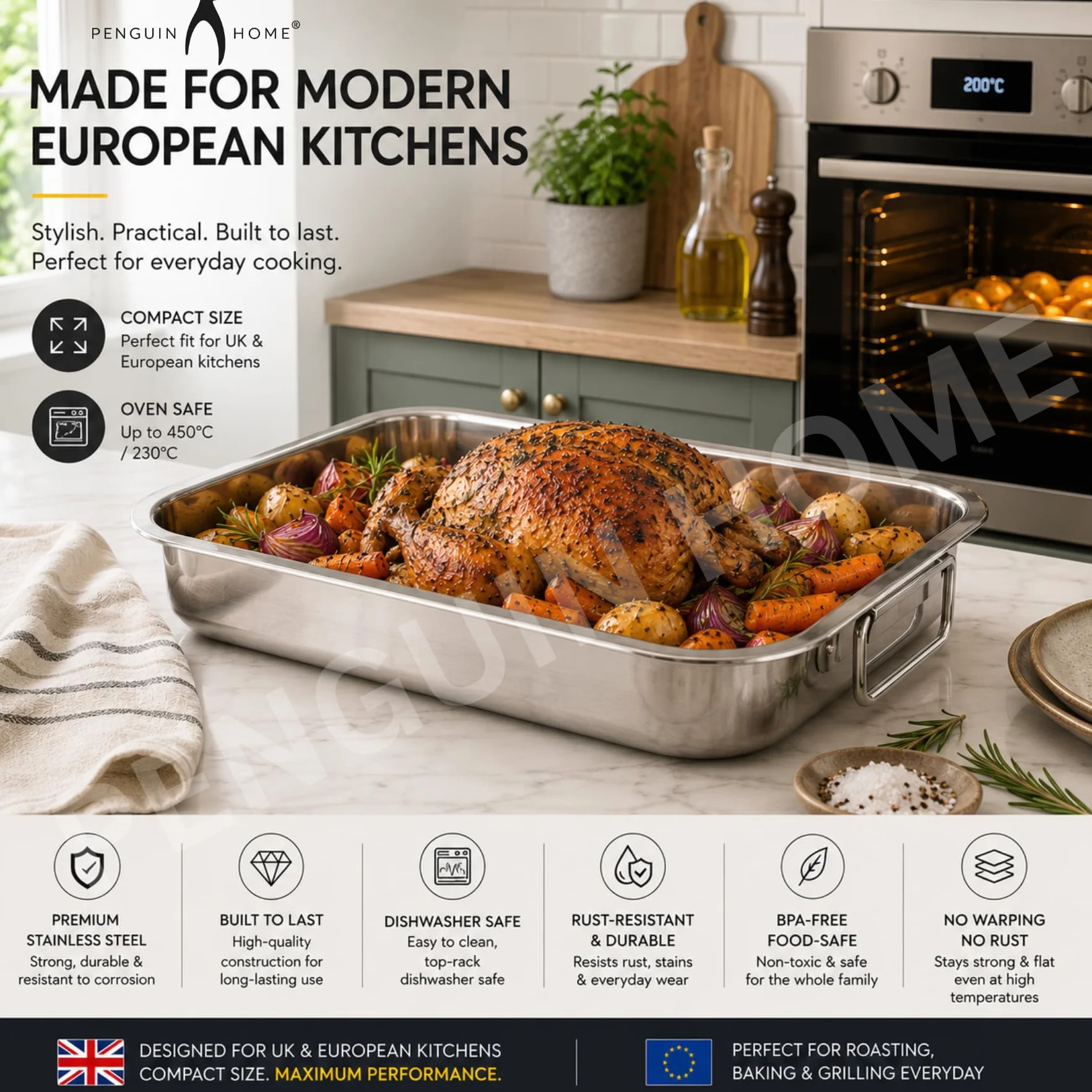Penguin Home tacka lasagne bez stojaka, stal nierdzewna, wykończenie lustrzane