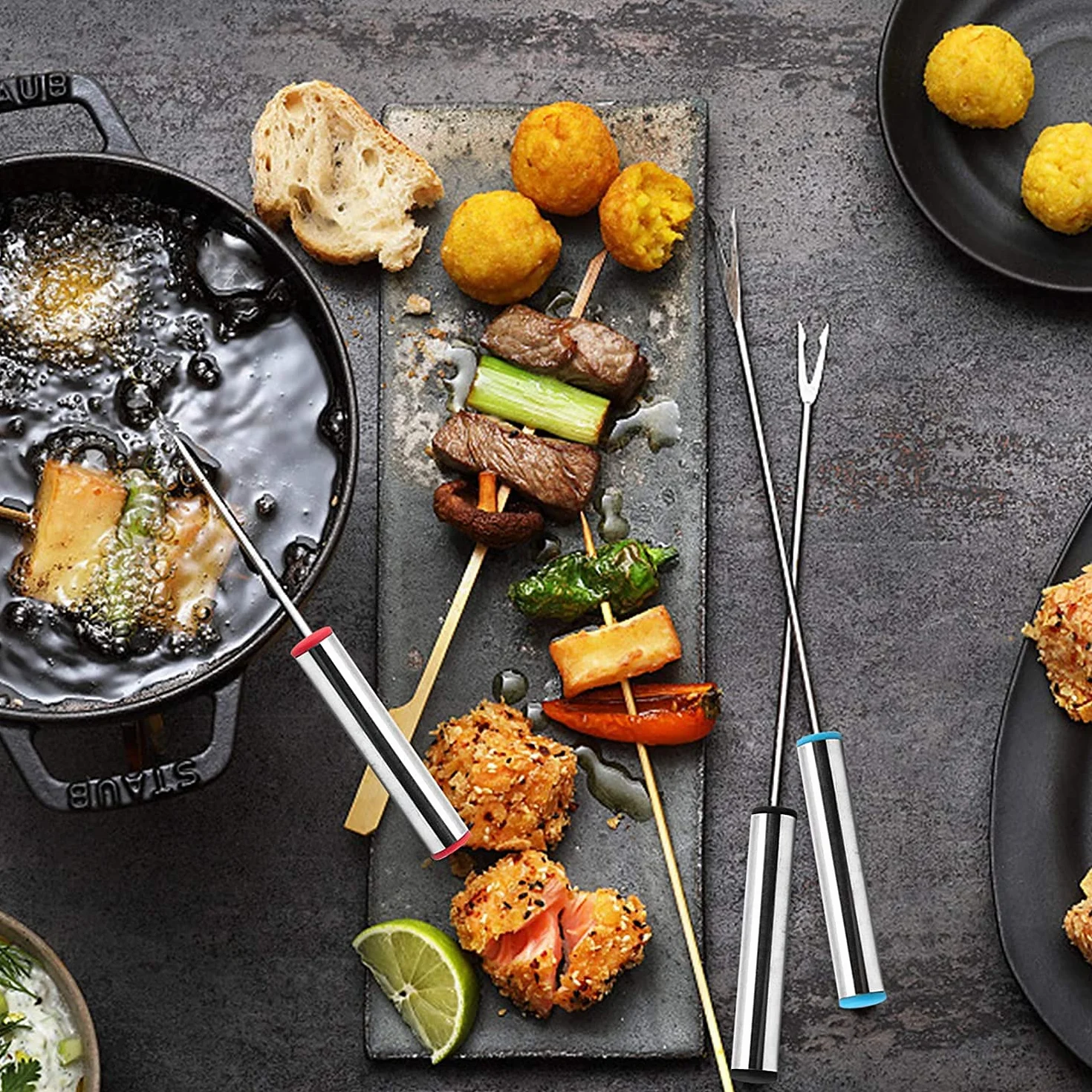 Voarge Widelce do fondue ze stali nierdzewnej, 18 sztuk, 24 cm, szpikulce do fondue, widelce z uchwytem ze stali nierdzewnej, z uchwytem odpornym na wysokie temperatury