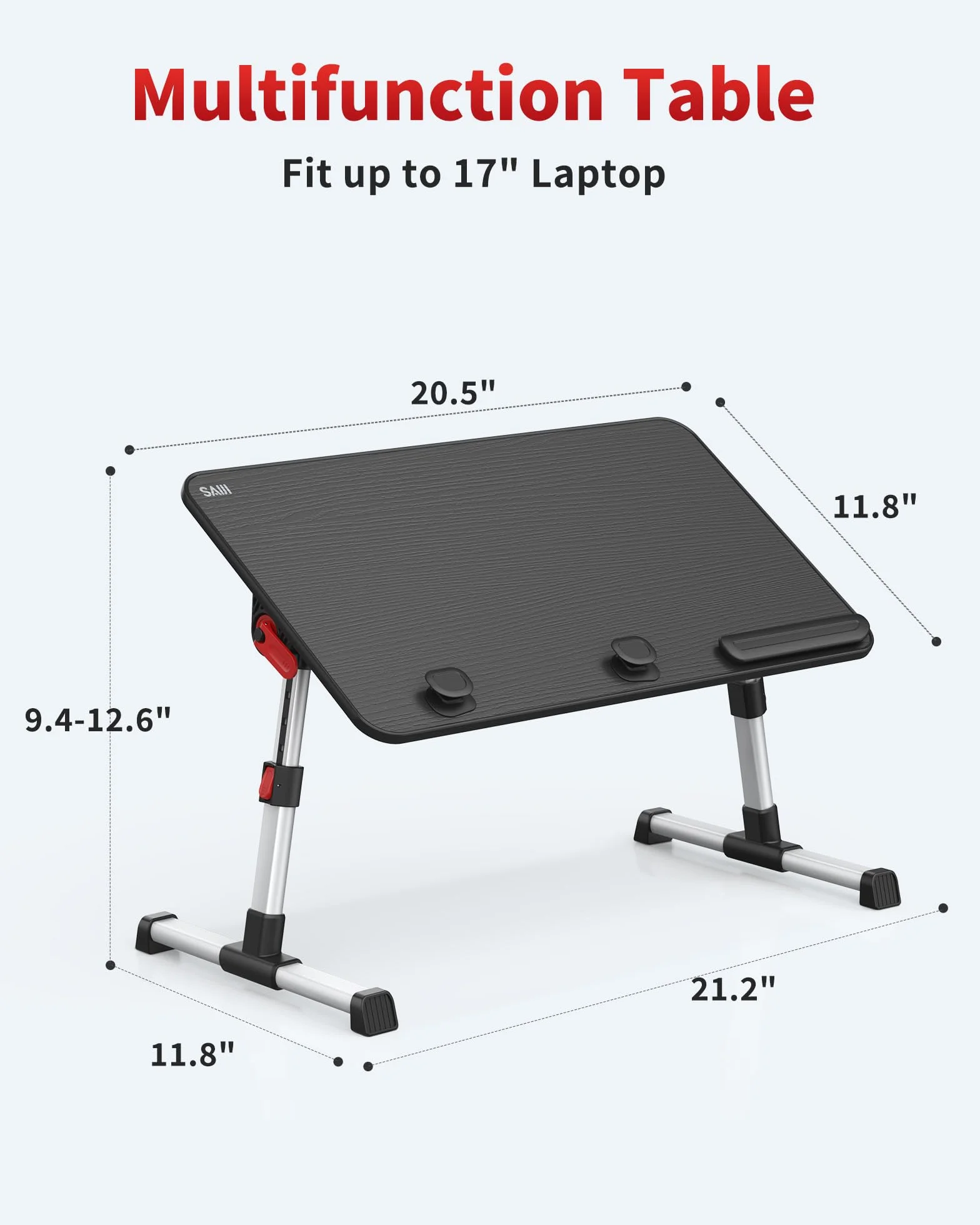 Tavolo, SAIJI Tavolino da letto, Regolabile in altezza, con 4 angolazioni regolabili, lapdesk pieghevole, per divano divano pavimento lavoro studio lettura scrittura mangiare (52 * 30cm nero)