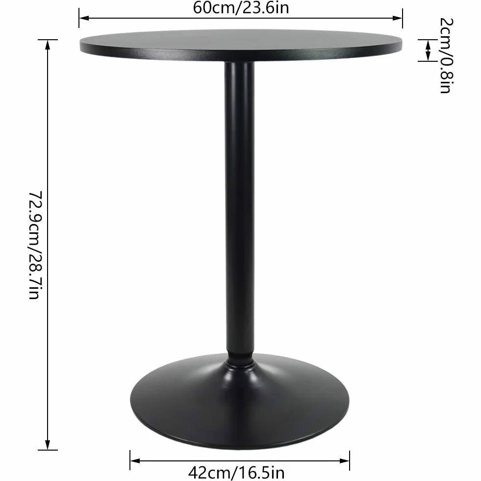 KKTONER Okrągły stół barowy 60 cm blat do baru koktajlowego pubu kawy herbaty jadalni bistro stół zewnętrzny (74 cm wys.)
