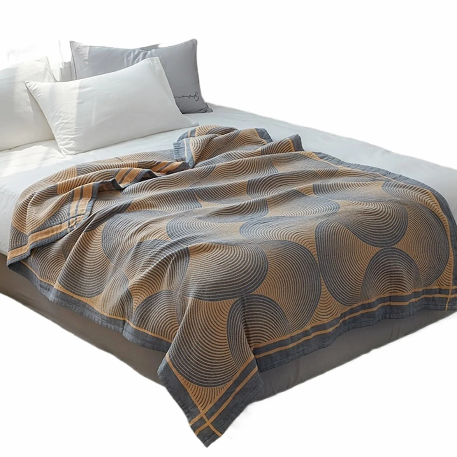 Oddychający koc chłodzący, Bawełniany muślinowy kocyk wielokolorowy, wiele rozmiarów, rozkładana sofa dekoracyjna(Color3,150x200cm)