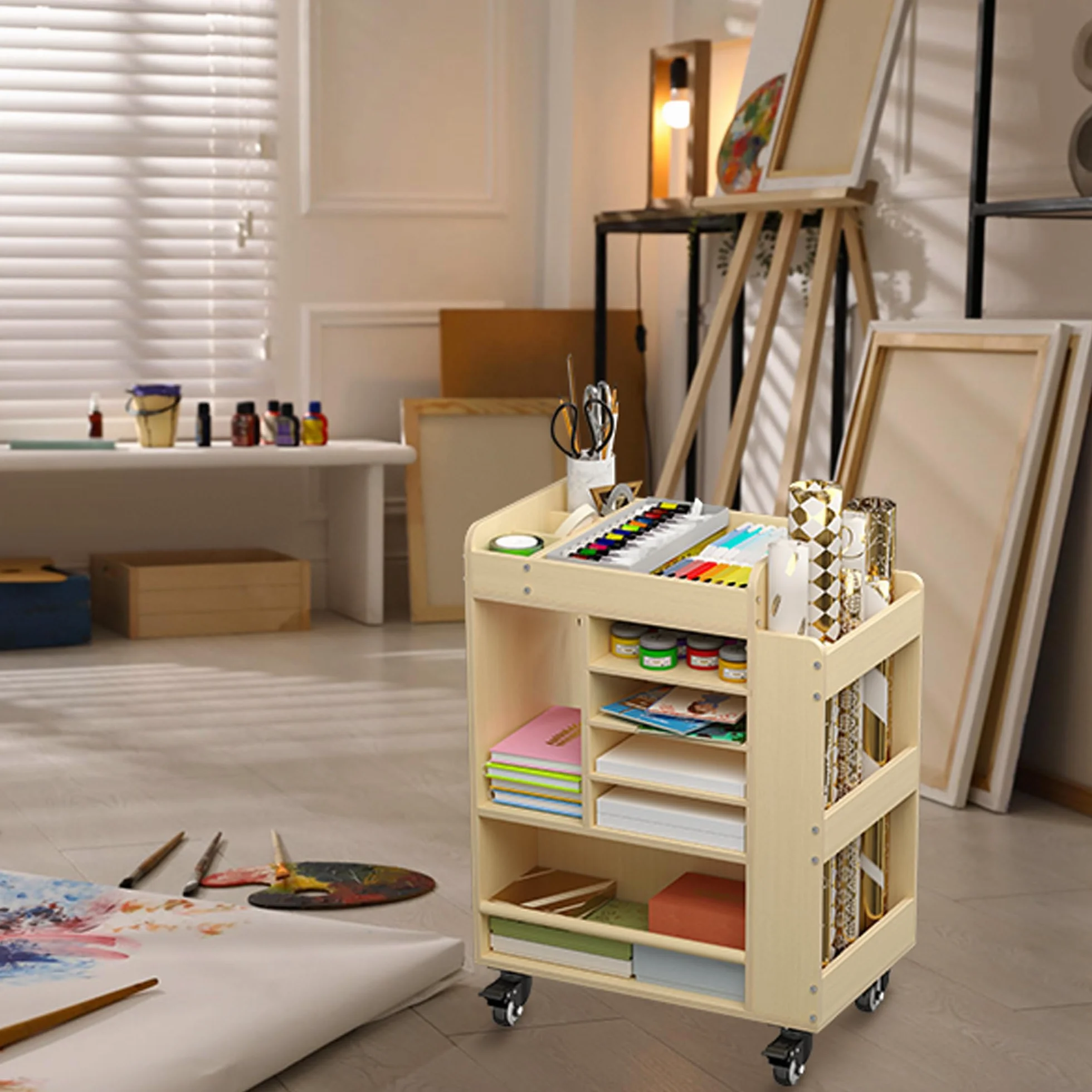 uyoyous Wózek artystyczny Rolling Wood, Arts & Craft Supplies Organizer, Wielofunkcyjna szafka do przechowywania Rzemiosła