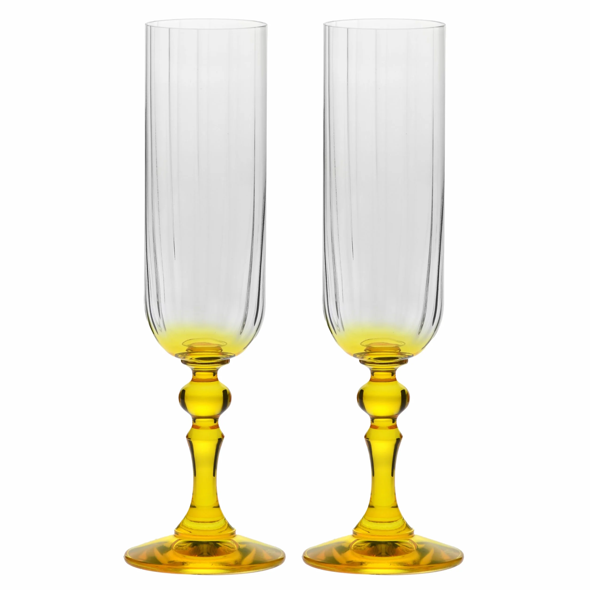 Kieliszki do szampana KROSNO 220 ml z żółtą nóżką, zestaw 2 szt. – do Mocktaili, Mimosa, Prosecco, Cava i Spritz – bez ołowiu – można myć w zmywarce – Bubble Celebration Moments