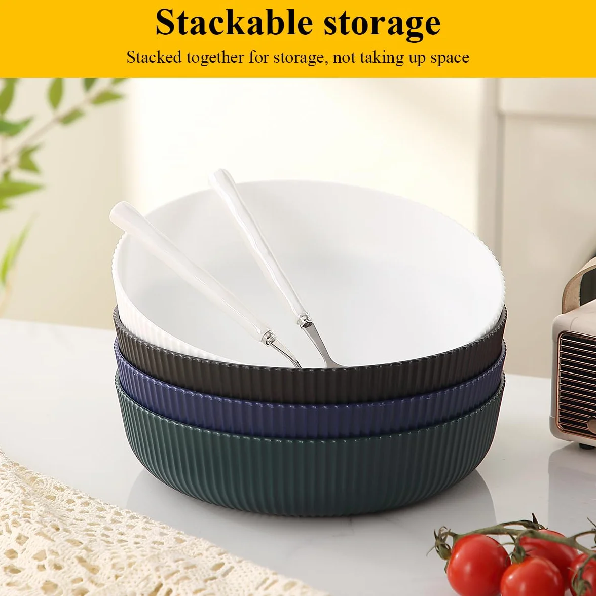 Berglander Zestaw misk do makaronu 4 sztuki, wielokrotnego użytku 37oz, niemalejące duże plastikowe miski do zupy/sałat/owoców/serwowania, do domu, restauracji, na zewnątrz, piknika, kempingu