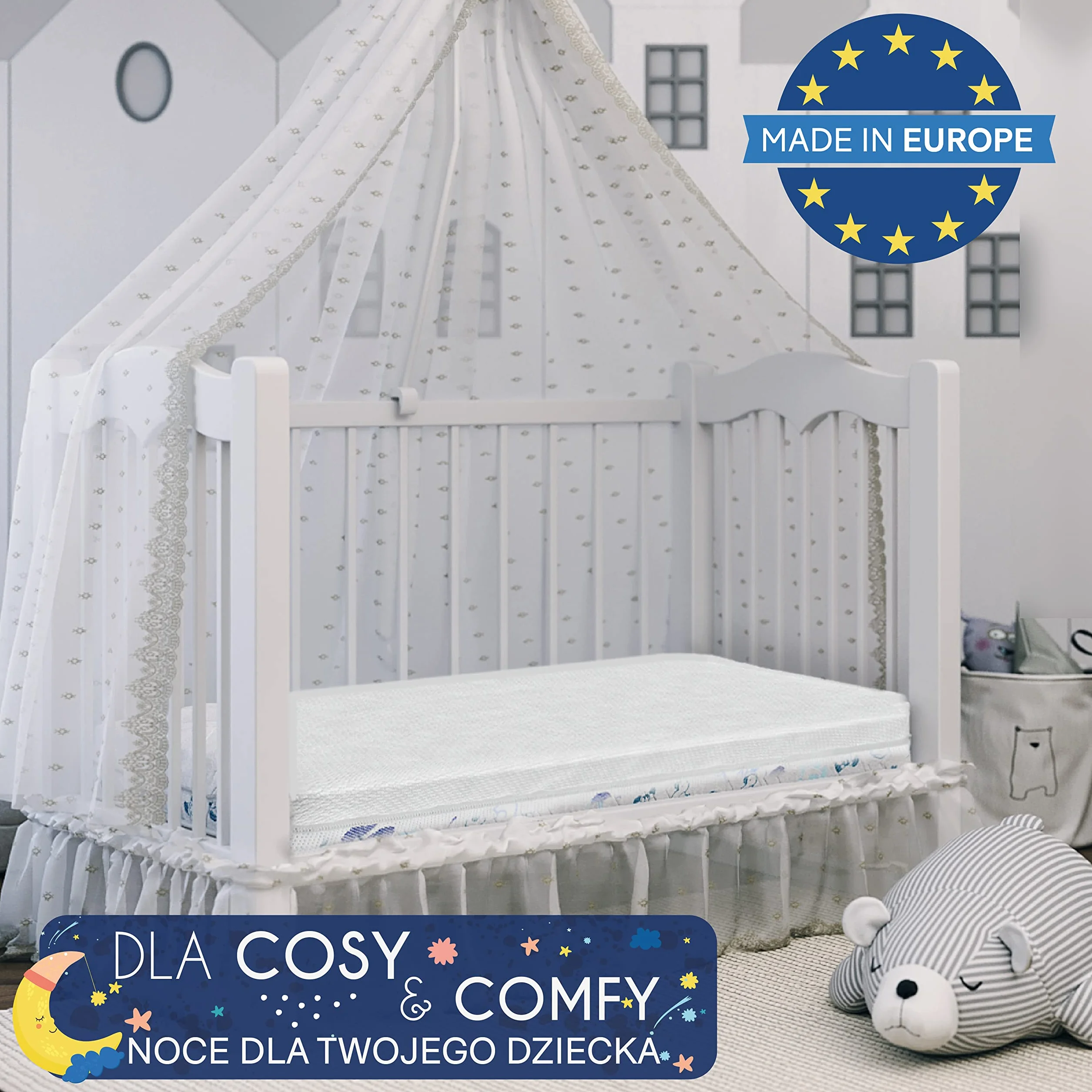 Materac Niemowlęcy 140 x 70 Made in Europa i OEKO TEX Sweety Fox – Materac 70x140 Dwustronny ze Stroną letnią i Zimową – Wysokość 11 cm i Gęstość 25 kg/m3