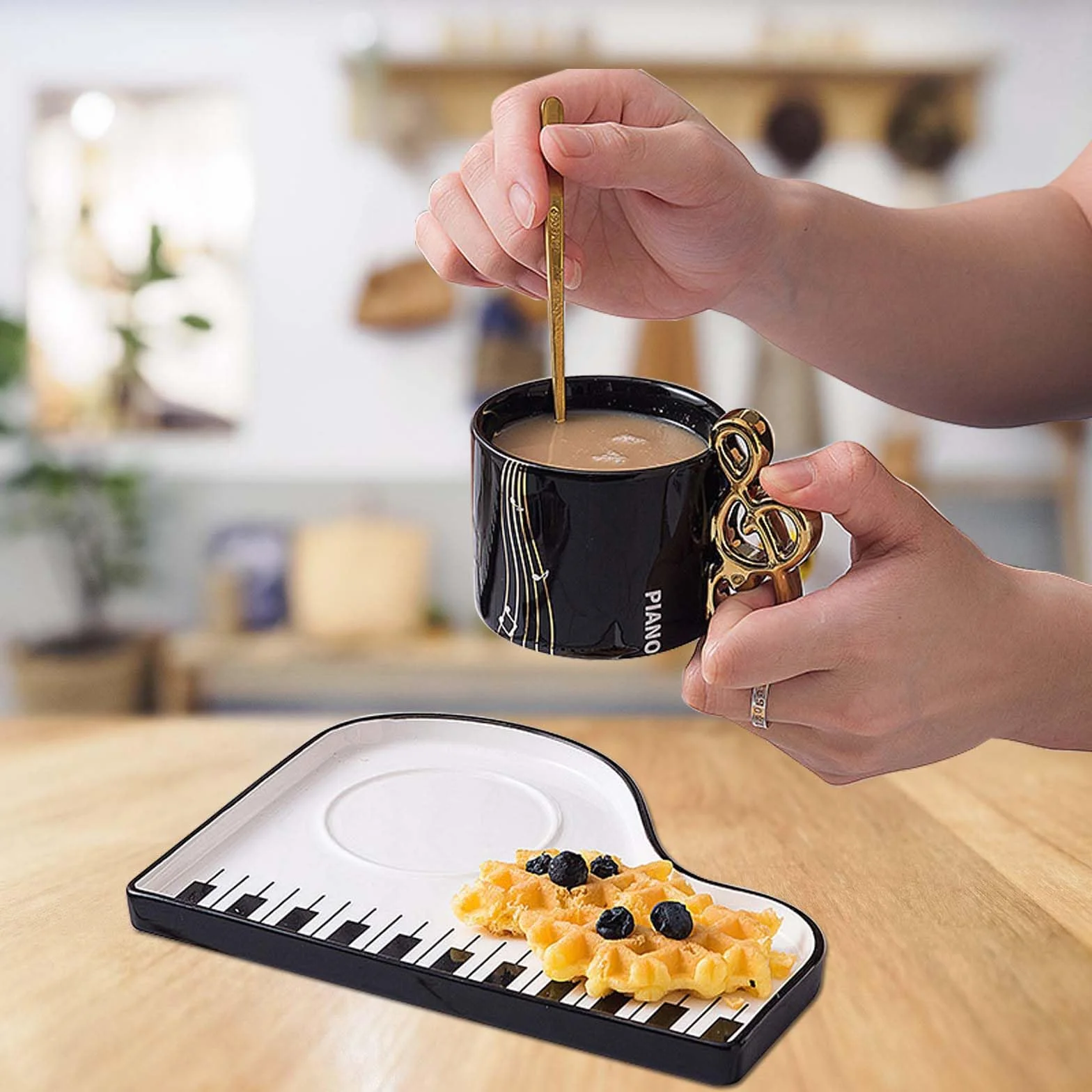 Filiżanka do kawy na fortepianie, 200 ml, ceramiczne kubki do kawy, filiżanki, spodki, zestaw filiżanek do cappuccino ze spodkami i łyżeczką, porcelanowy kubek muzyczny, filiżanka do espresso dla