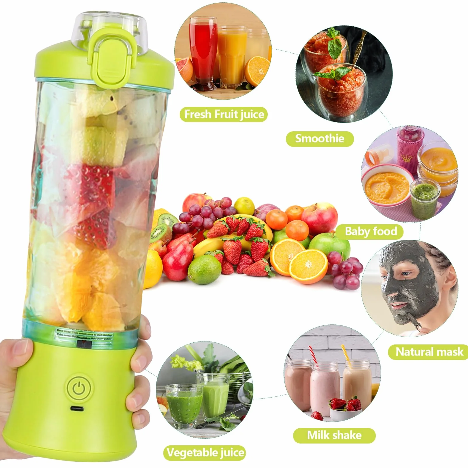 Dreamhigh Mikser przenośny do smoothie 600 ml 4000 mAh 6 ostrzy