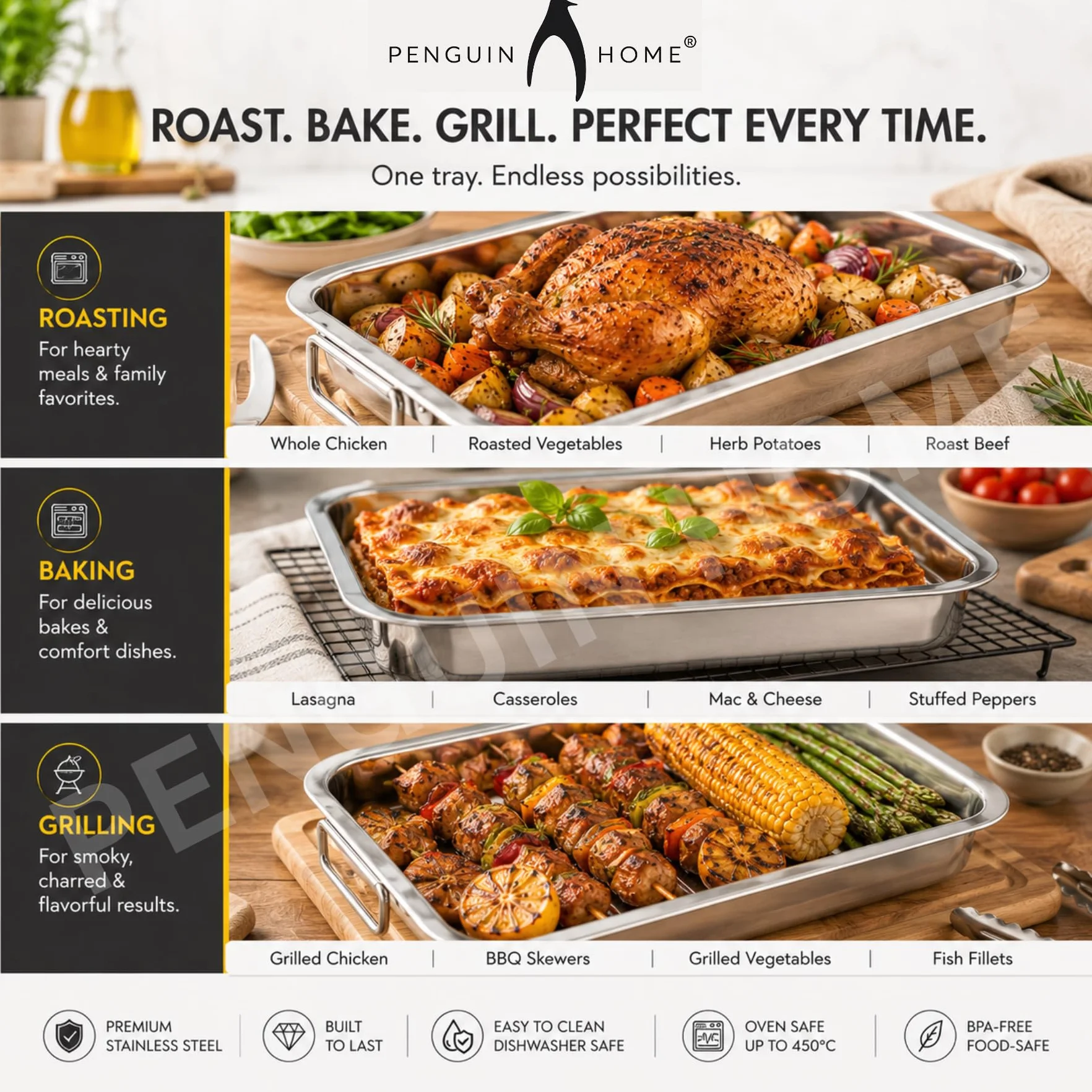 Penguin Home tacka lasagne bez stojaka, stal nierdzewna, wykończenie lustrzane
