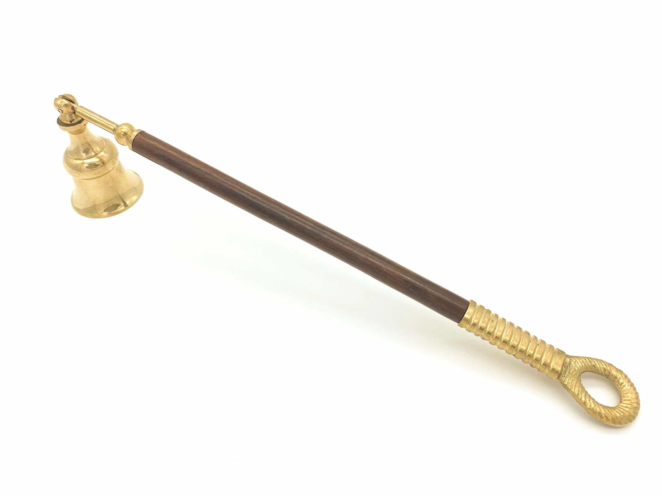 Elegancka gaśnica do świec z mosiądzu i drewna, wielkość 26 cm