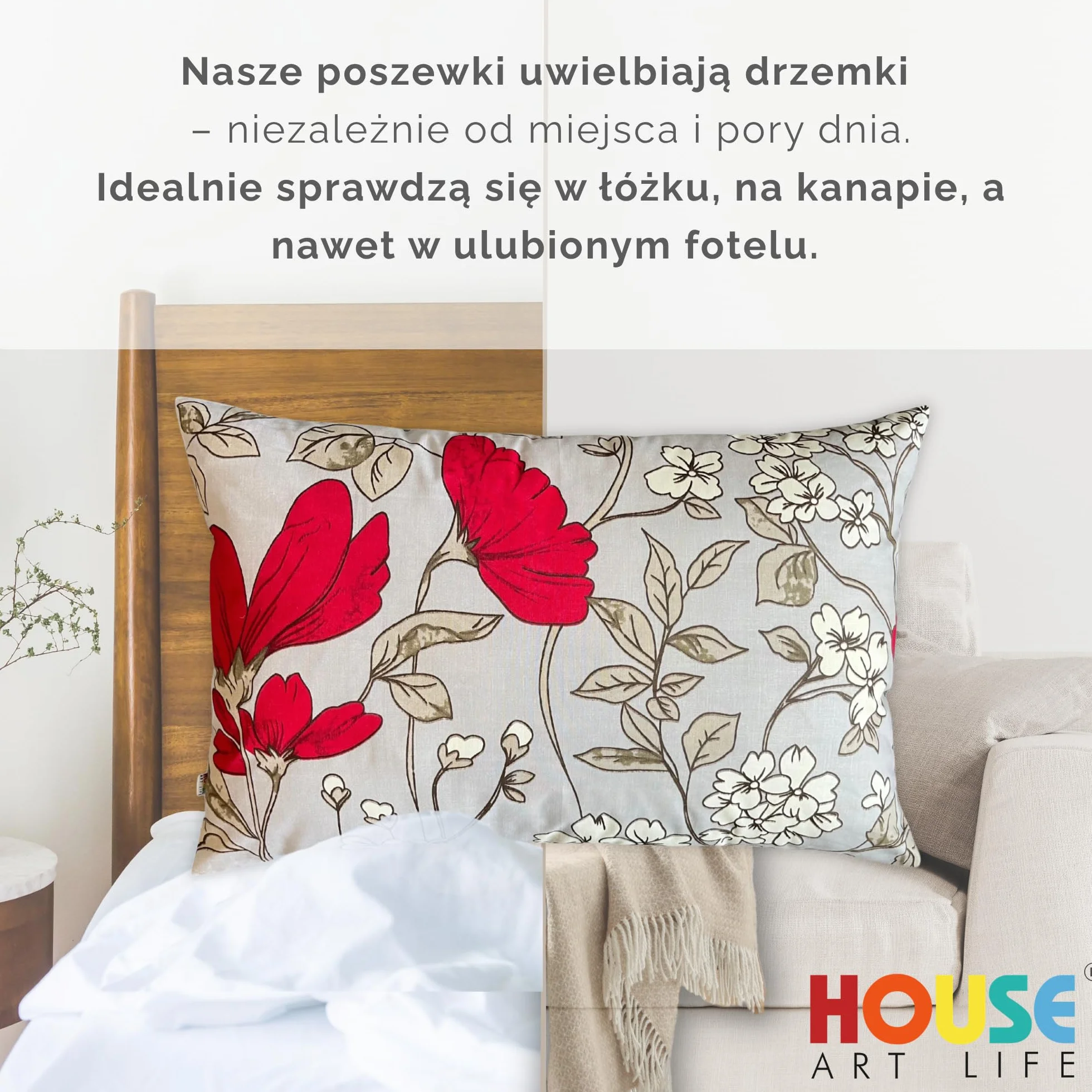 Poszewka 50x70 cm 100% Bawełna z Zamkiem Błyskawicznym Ochrona Poduszki