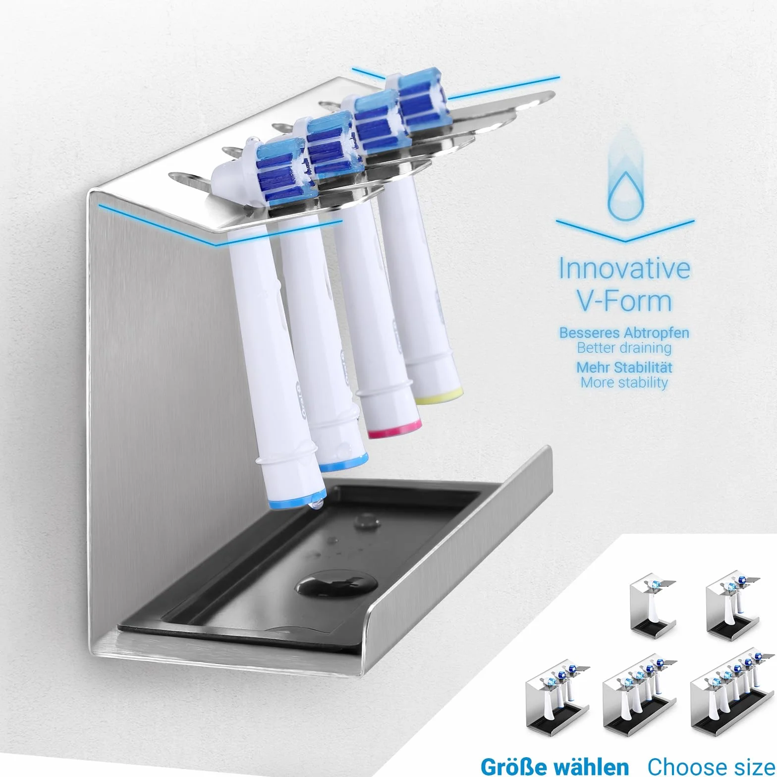 Siegvoll Uchwyt na szczoteczki do zębów ze stali nierdzewnej do Oral-B iO Philips Sonicare na 3 elektryczne szczoteczki