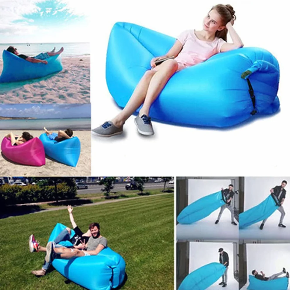 TURIM Nadmuchiwana sofa z przenośnym pakietem, na kemping, plażę, do parku, na plażę, kolor szary