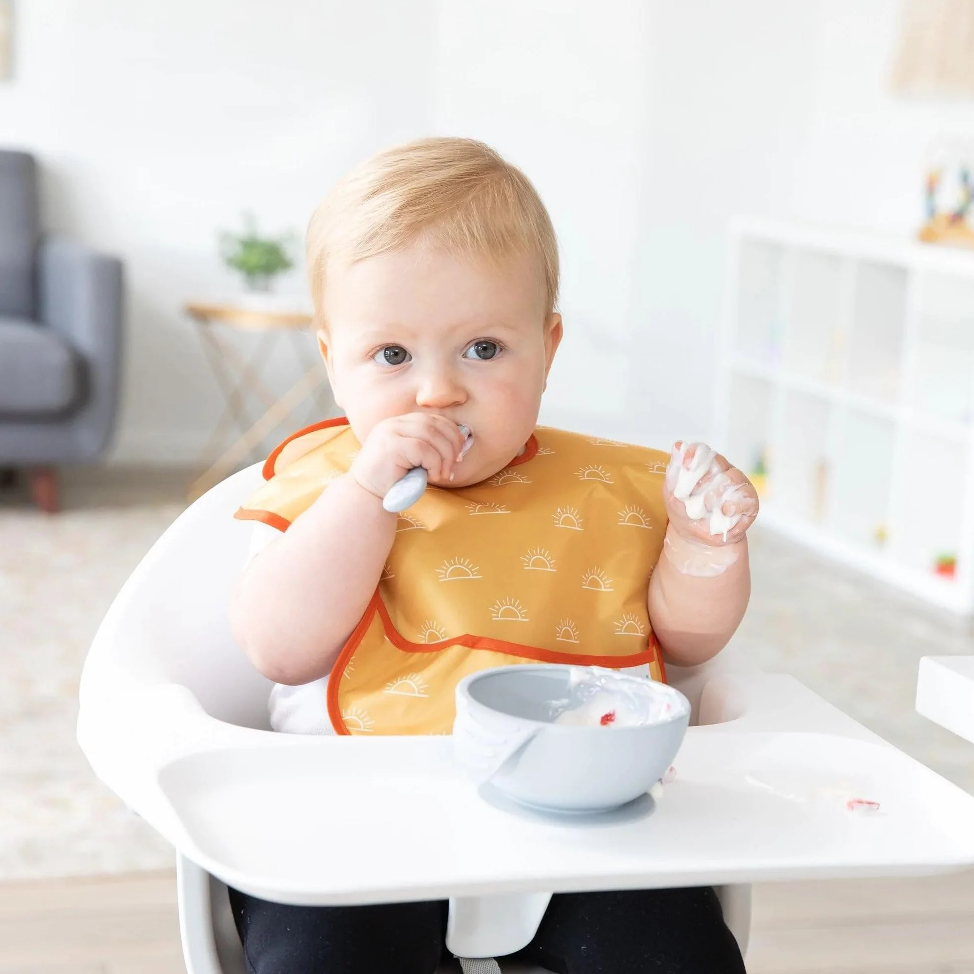 Bumkins Bibs for Girl or Boy, SuperBib Baby and Toddler for 6-24 Months, Essential Must Have for Eating, Feeding, Baby Led Weaning Supplies, Mess Saving Catch Food, Waterproof Fabric 3-pk Desert Boho