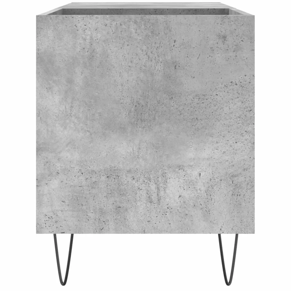 Szafa płytowa, betonowo-szara, materiał drewnopochodny z żelaznymi nogami, 85 x 38 x 48 cm, przestronna szafka winylowa do kolekcji muzyki, stabilna górna płyta do gramofonu, nowoczesny