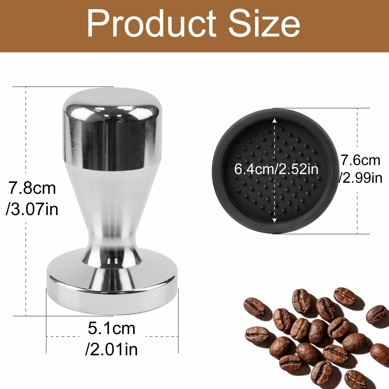 Tamper do espresso 51 mm, ubijak do kawy, ubijak do kawy z drewnianym uchwytem i silikonową matą, ubijak do kawy, silikonowy ubijak do espresso, ubijak do kawy ze stali nierdzewnej