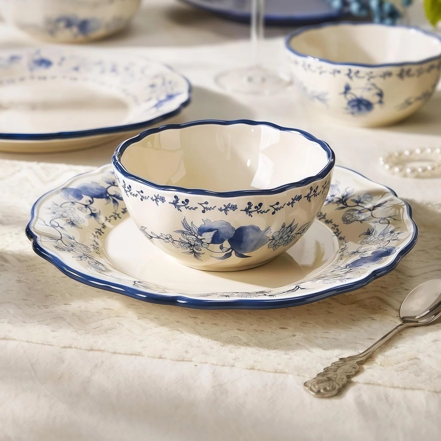 30-częściowy porcelanowy zestaw zastawy stołowej, kamionka i talerze ceramiczne miski garnek do zupy pałeczki, elegancka zastawa stołowa dla 6 osób, domowa jadalnia