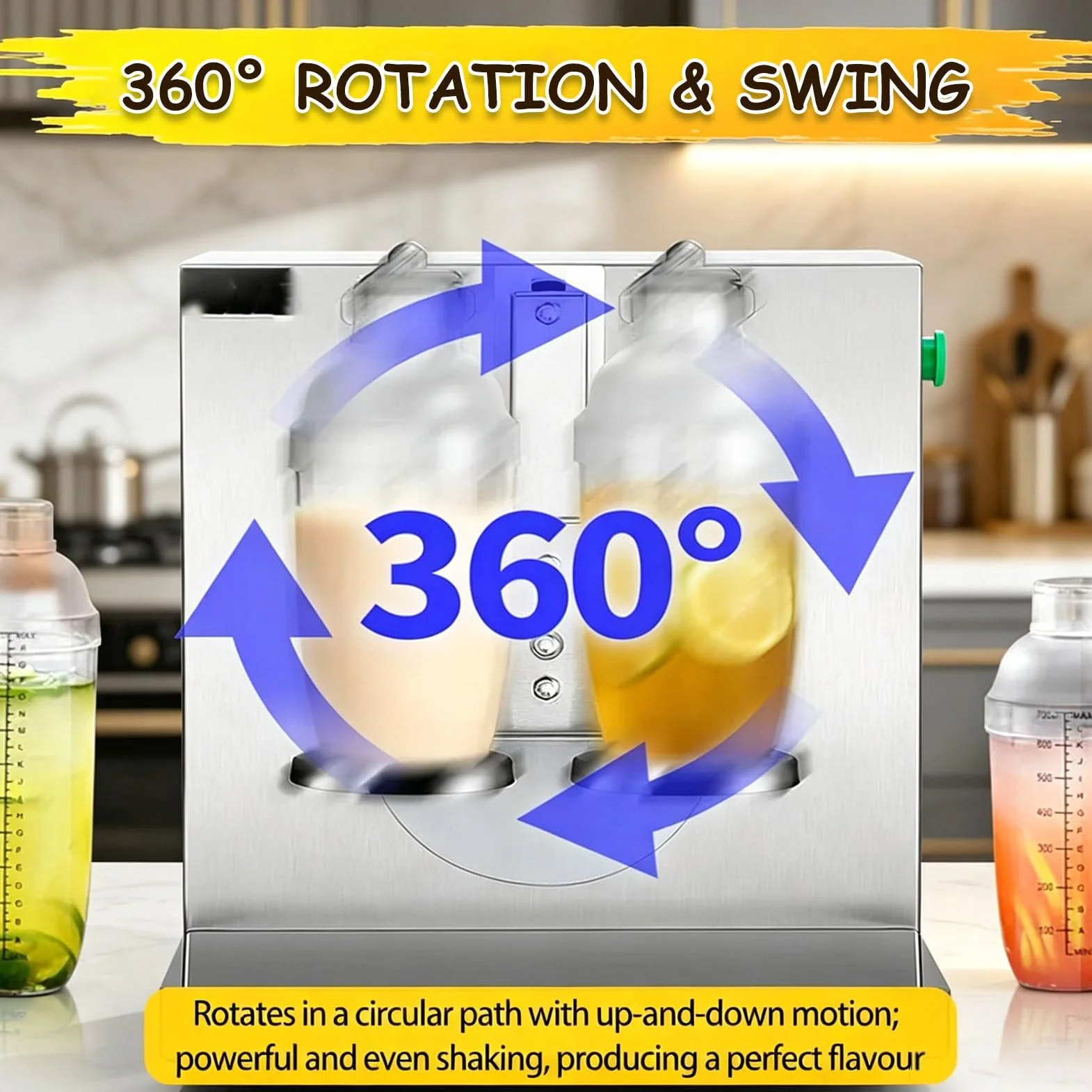 Elektryczny shaker do bubble tea, automatyczny shaker 360° ze stali nierdzewnej z podwójną głowicą, regulowany w zakresie 0-120 s, do przygotowywania herbaty mlecznej, soku i kawy