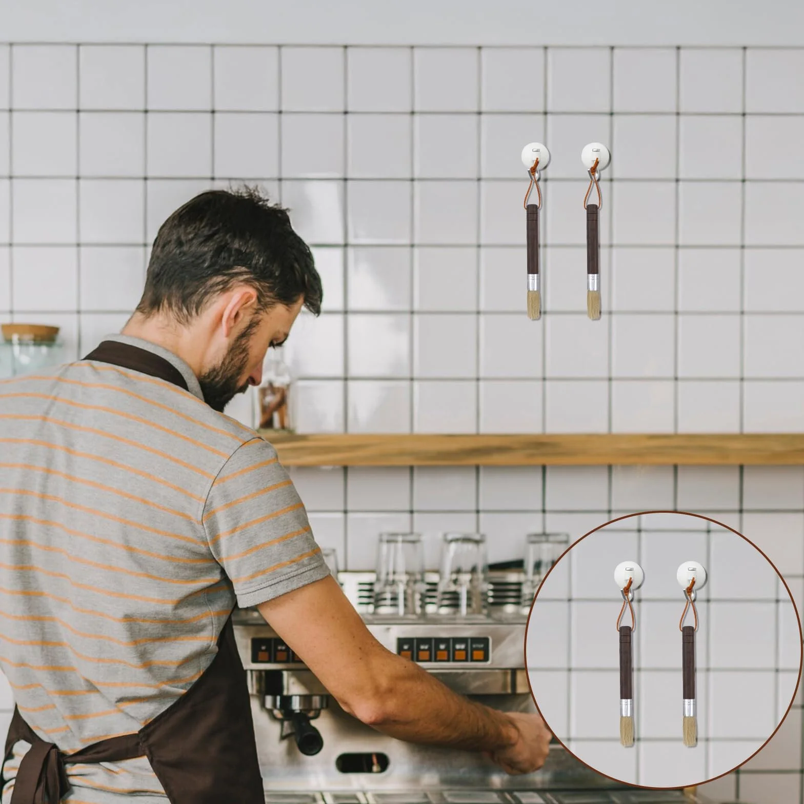 2 sztuki pędzli barista, pędzelek do kawy, sitko, pędzel do czyszczenia, naturalne włosie, akcesoria barista do młynka do kawy, ekspresu do kawy, sitka