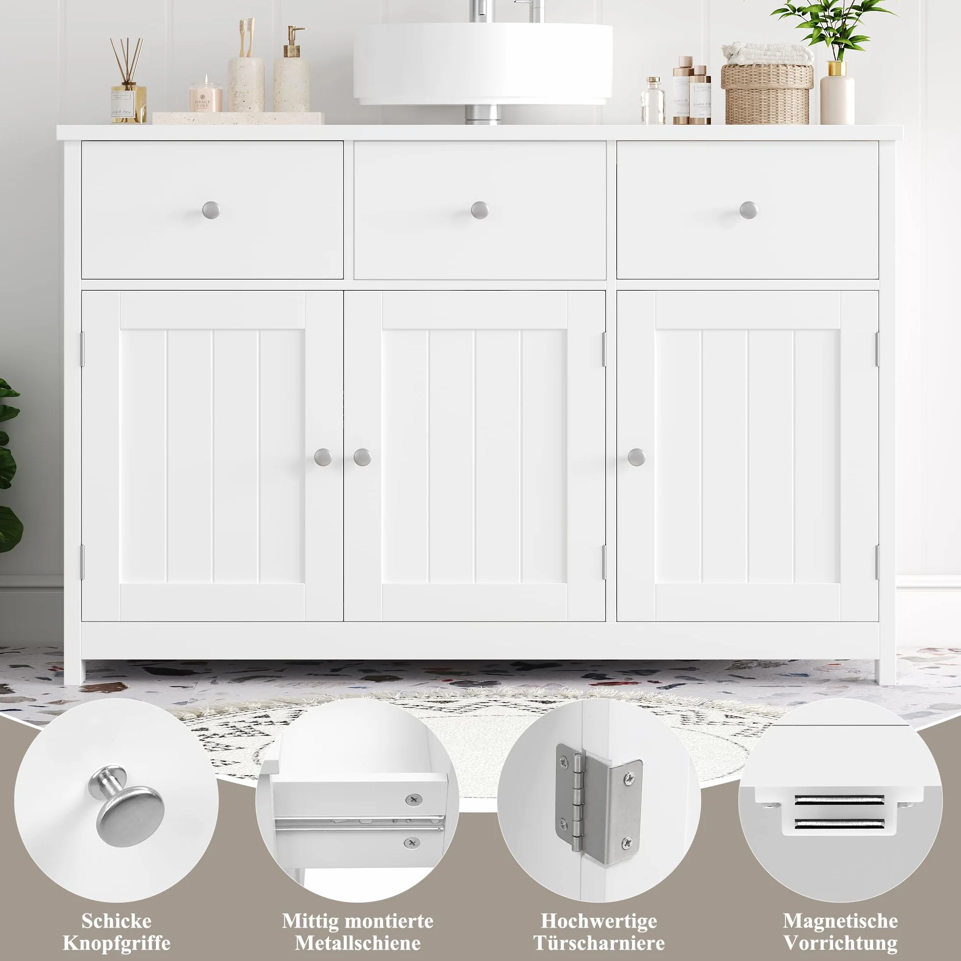 FOREHILL Szafka pod umywalkę 100 cm 3 drzwi 2 szuflady biała 100x30x61 cm