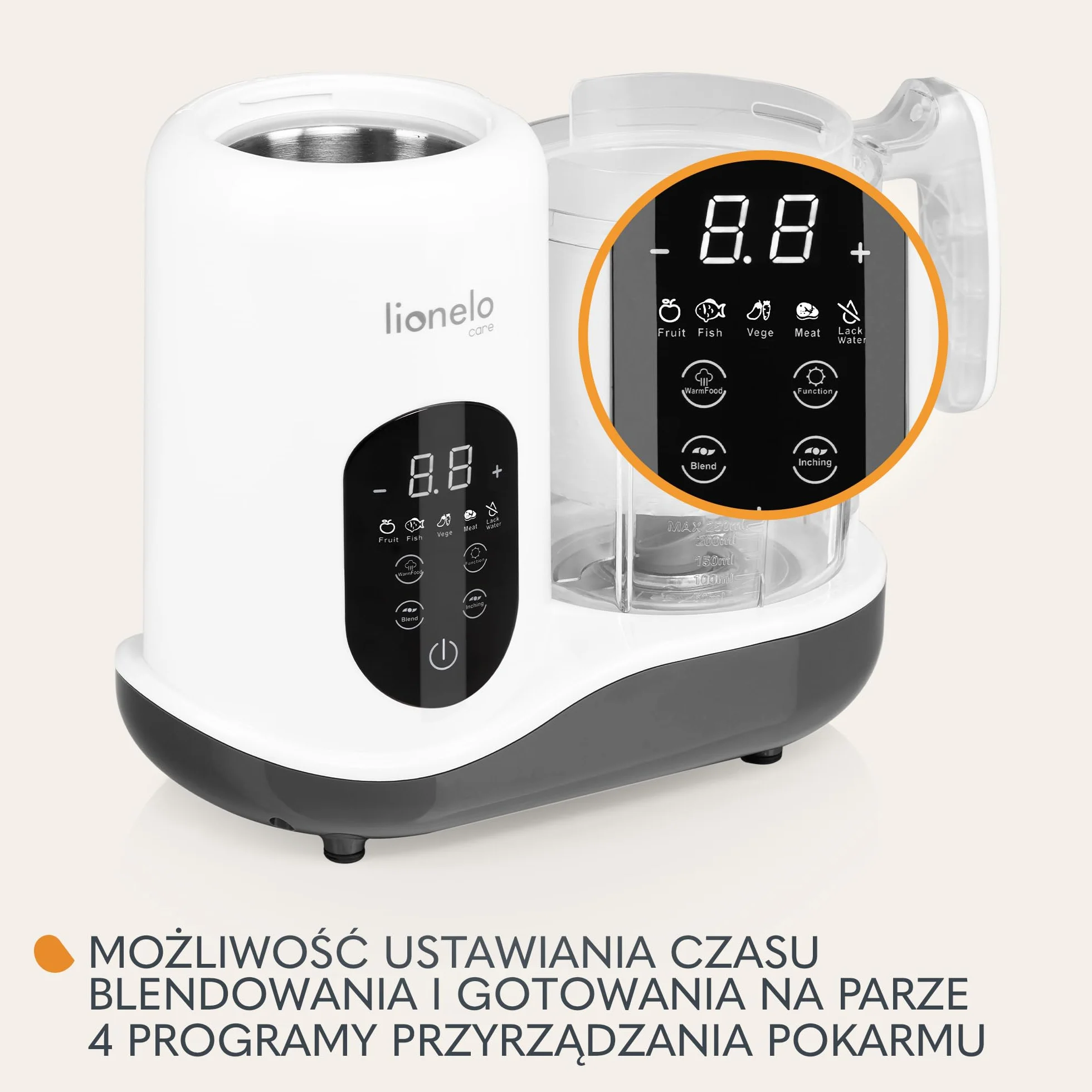 LIONELO BABYMENU Wielofunkcyjny Robot Kuchenny do Przyrządzania Posiłku dla Niemowląt 300 4 Programy Gotowanie na Parze, Blendowanie Podgrzewanie Rozmrażanie, Przepisy on-line