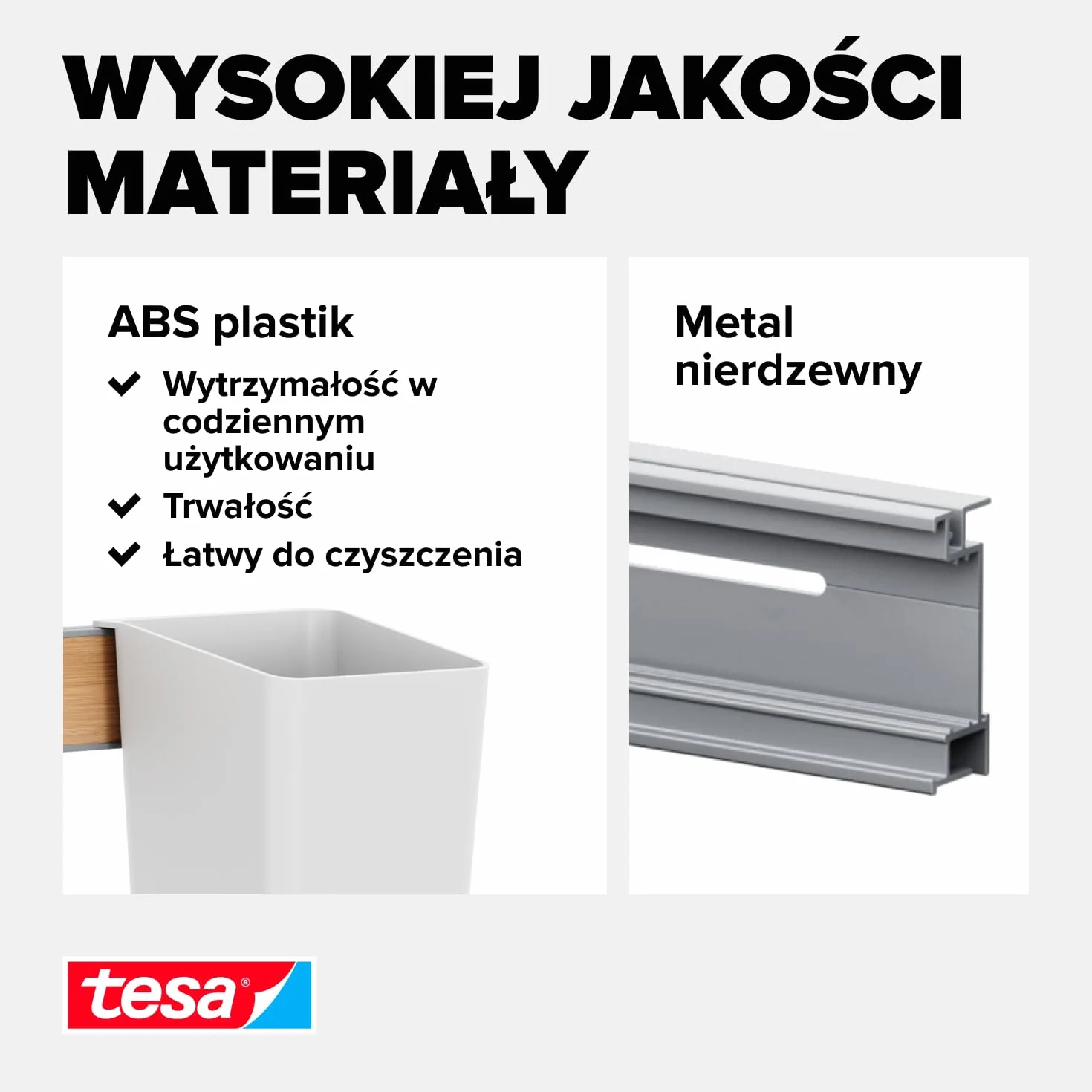 tesa Organizer Kuchenny Combi Set L - samoprzylepny reling kuchenny, doniczka na zioła, 2 półki, uchwyt na noże, uchwyt na rolki kuchenne, szyna z 3 haczykami - montaż bez wiercenia - bambus/biały