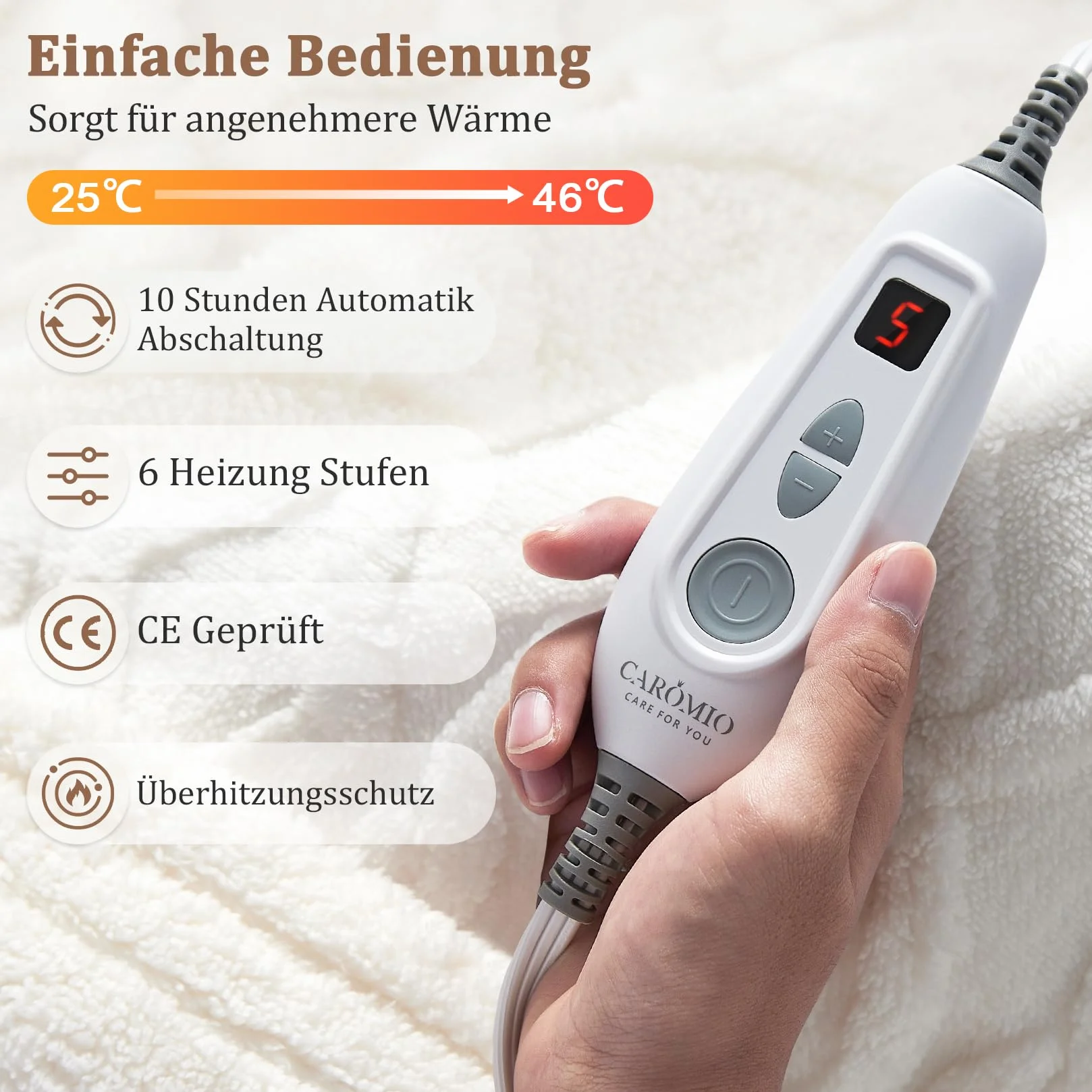 Koc elektryczny z automatycznym wyłączaniem – koc elektryczny, 6 stopni ogrzewania, kontroler LCD, 10 h, nadaje się do prania, ultra miękki elektryczny koc grzewczy zapewnia ciepło i komfort