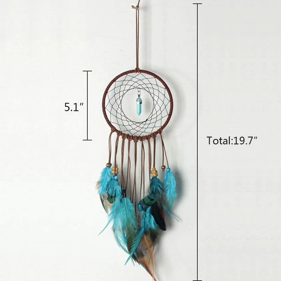 Dreamcatcher ręcznie robione, łapacz snów ozdoby dla dzieci indyjskie niebieskie pióra łapacze na ścianę sztuka i rzemiosło akcesoria domowe wisiorki