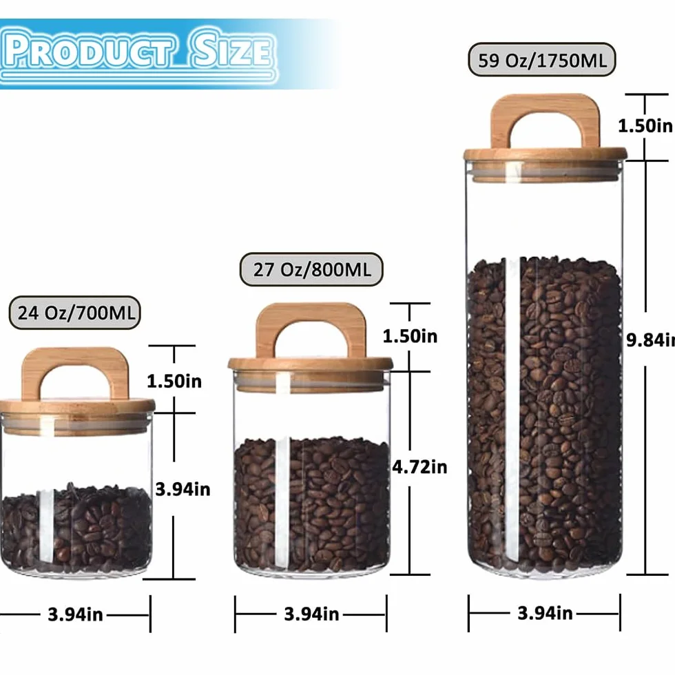 Słoiki na zapasy z pokrywkami, zestaw 3 sztuk, 700/800/1800 ml, szklane pojemniki z drewnianą pokrywką, hermetyczne pojemniki na przyprawy, pojemniki do przechowywania musli, fasoli