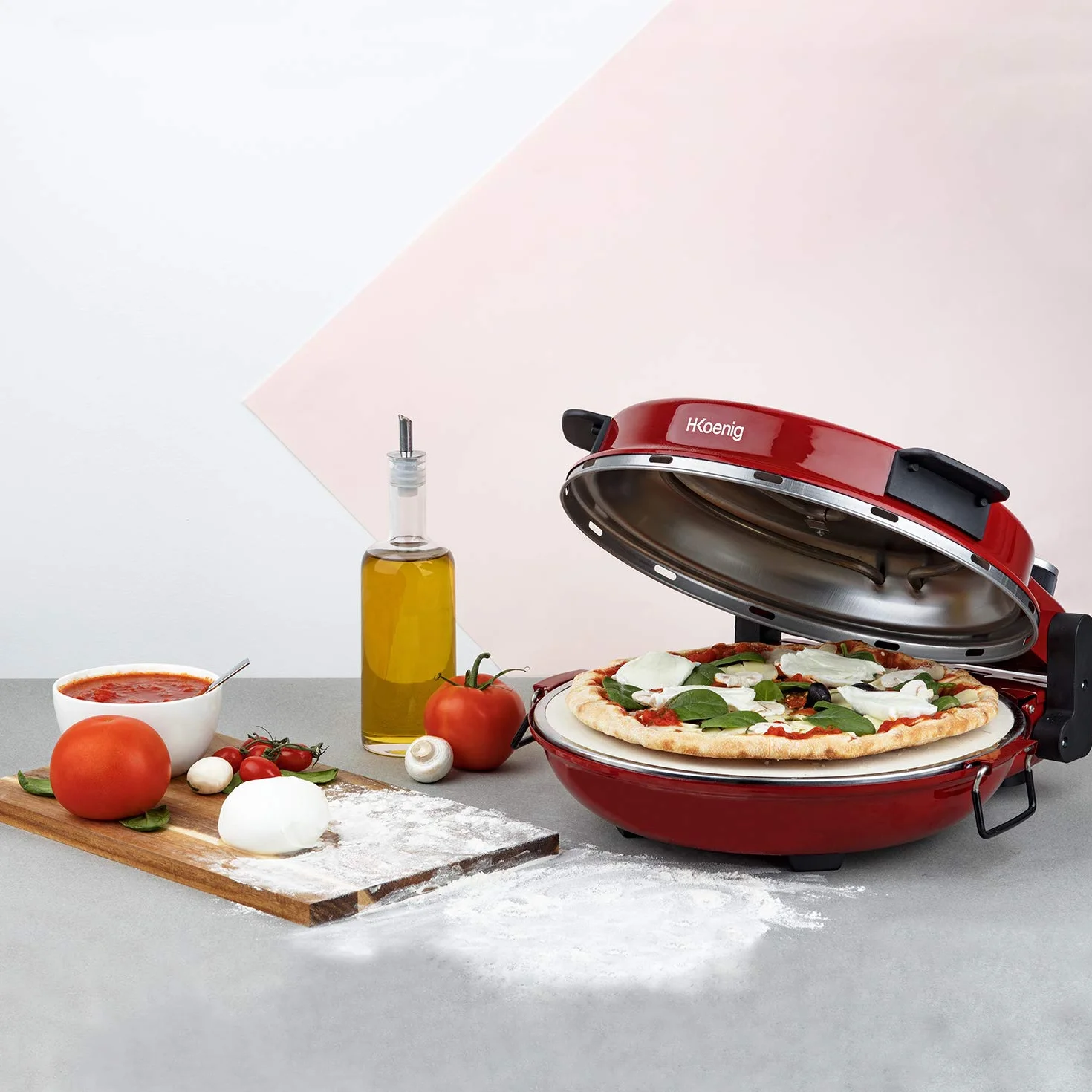 H.Koenig NAPL350 Piec do Pizzy, Aluminium, 1200 W, Czerwony