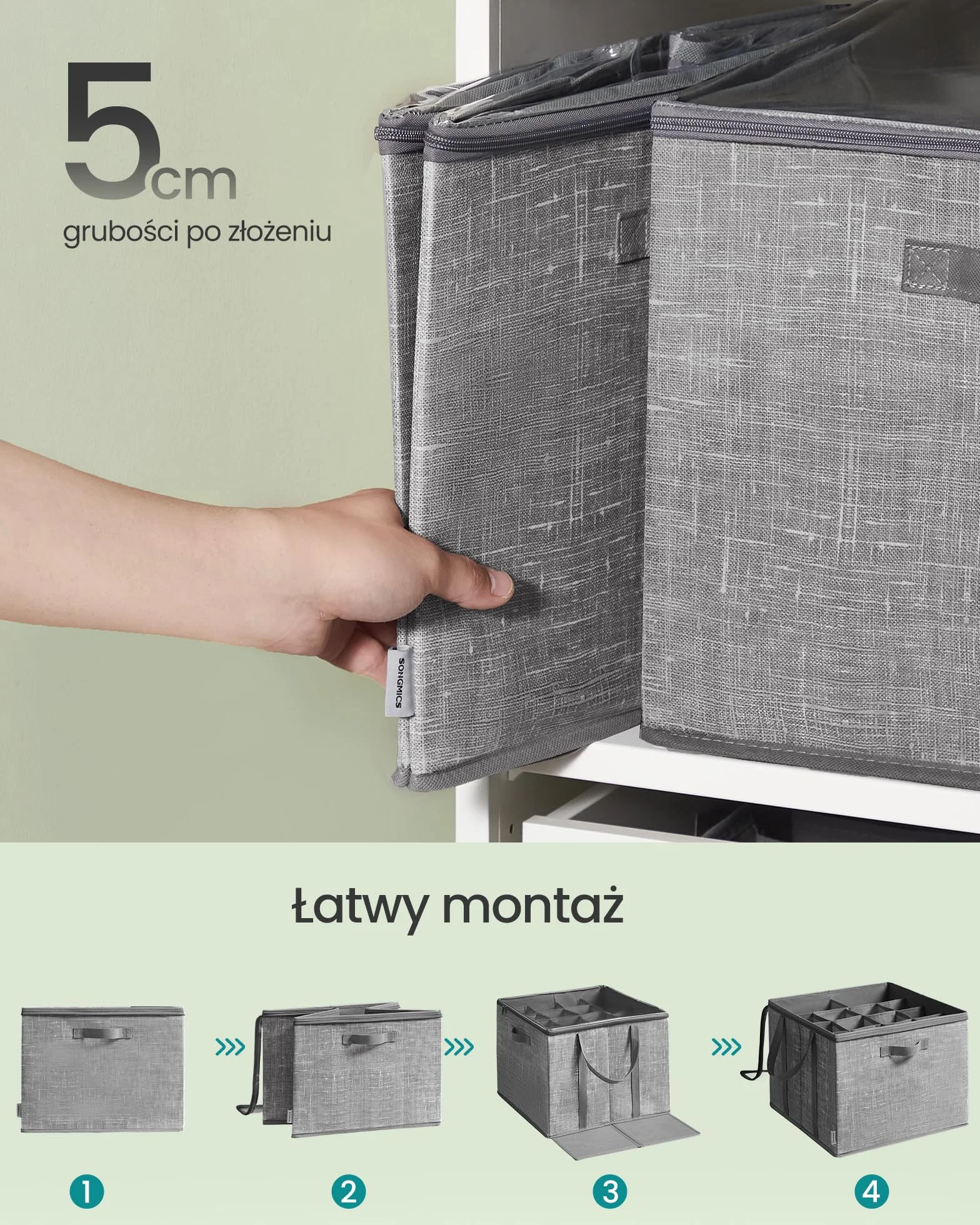 SONGMICS Organizer na buty, zestaw 2 szt., każdy na maksymalnie 16 par, pudełko do przechowywania butów, uchwyty, przezroczysta pokrywa, do sypialni, przedpokoju, garderoby, Rush Grey LSP602G01