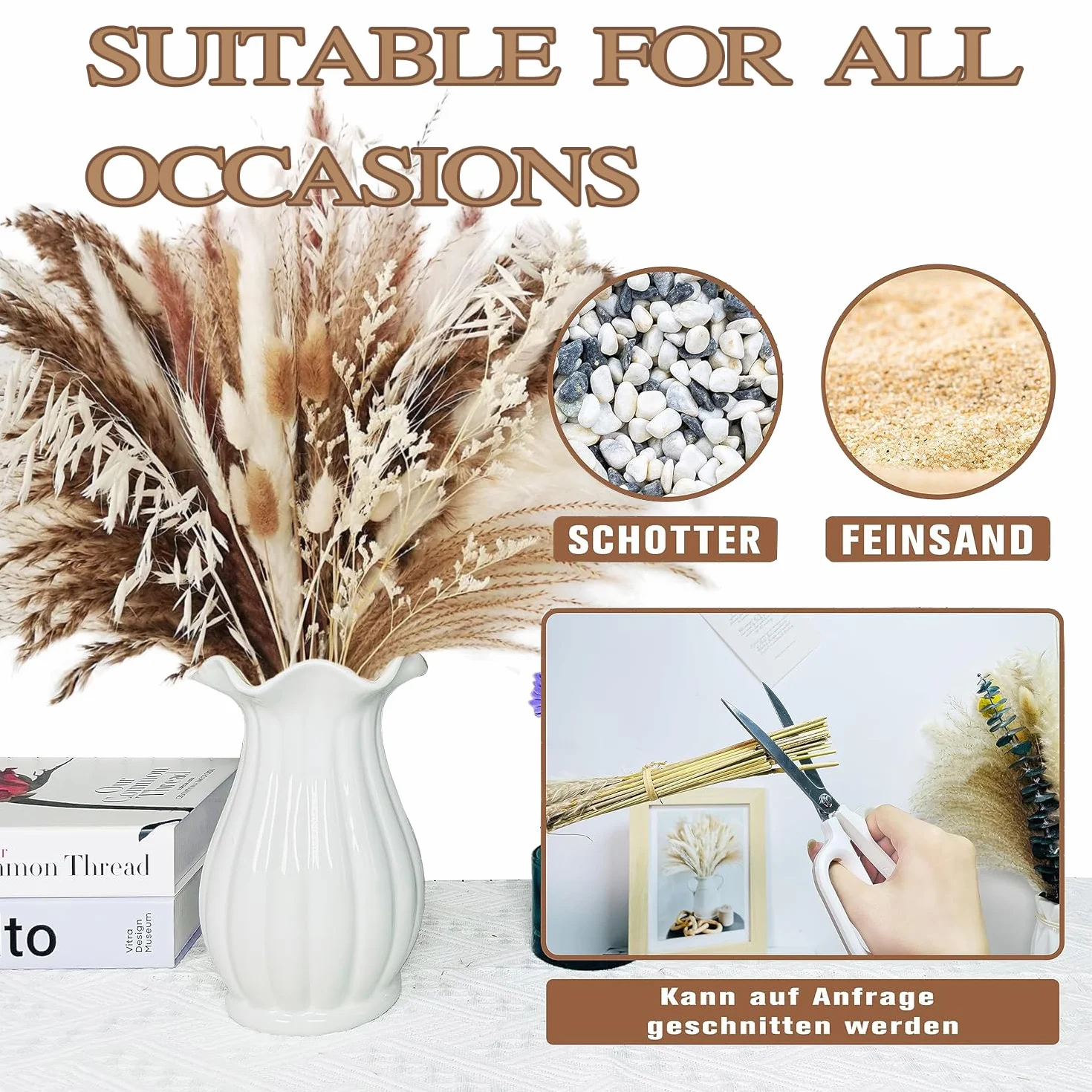 Suszona trawa pampasowa, naturalne suszone kwiaty, dekoracja DIY, wazon na trawę pampasową, suszony bukiet, idealny do boho, salonu, sypialni, wazonów, dekoracja (65 sztuk)