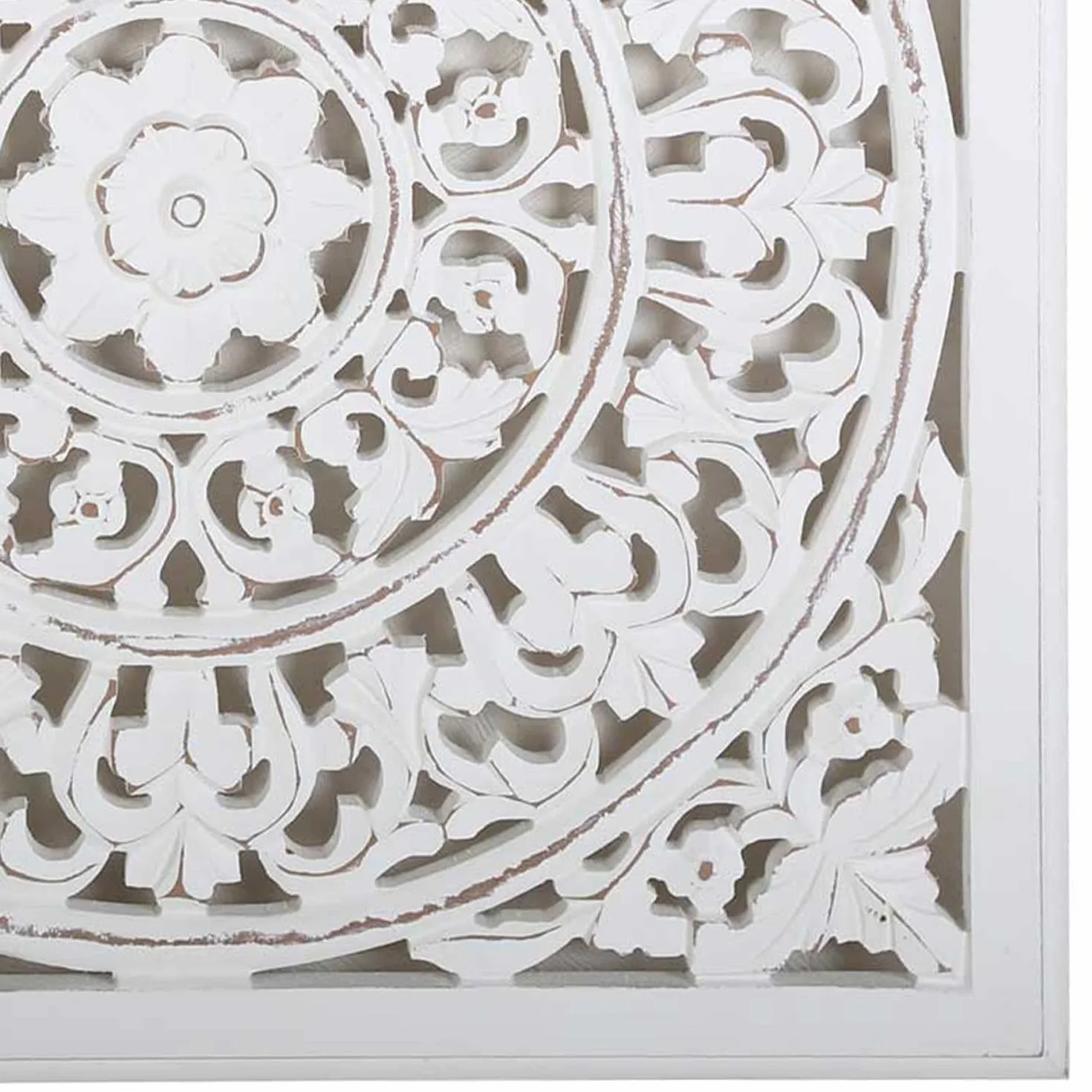 Casa Moro orientalny obraz ścienny z drewna, mandala Nasha 55 x 55 cm, shabby chic biały, rzemiosło artystyczne, ręcznie rzeźbiona dekoracja ścienna do zawieszenia i postawienia jako MD1090