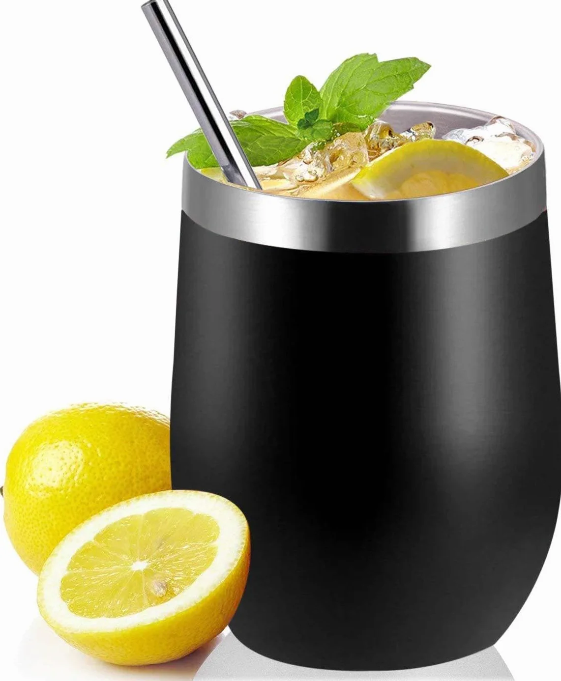 Dwuściankowa, odporna na wysokie temperatury filiżanka do herbaty Mate ze stali nierdzewnej z pokrywką bez BPA, dwie słomki i szczotka do czyszczenia (kolor szary)