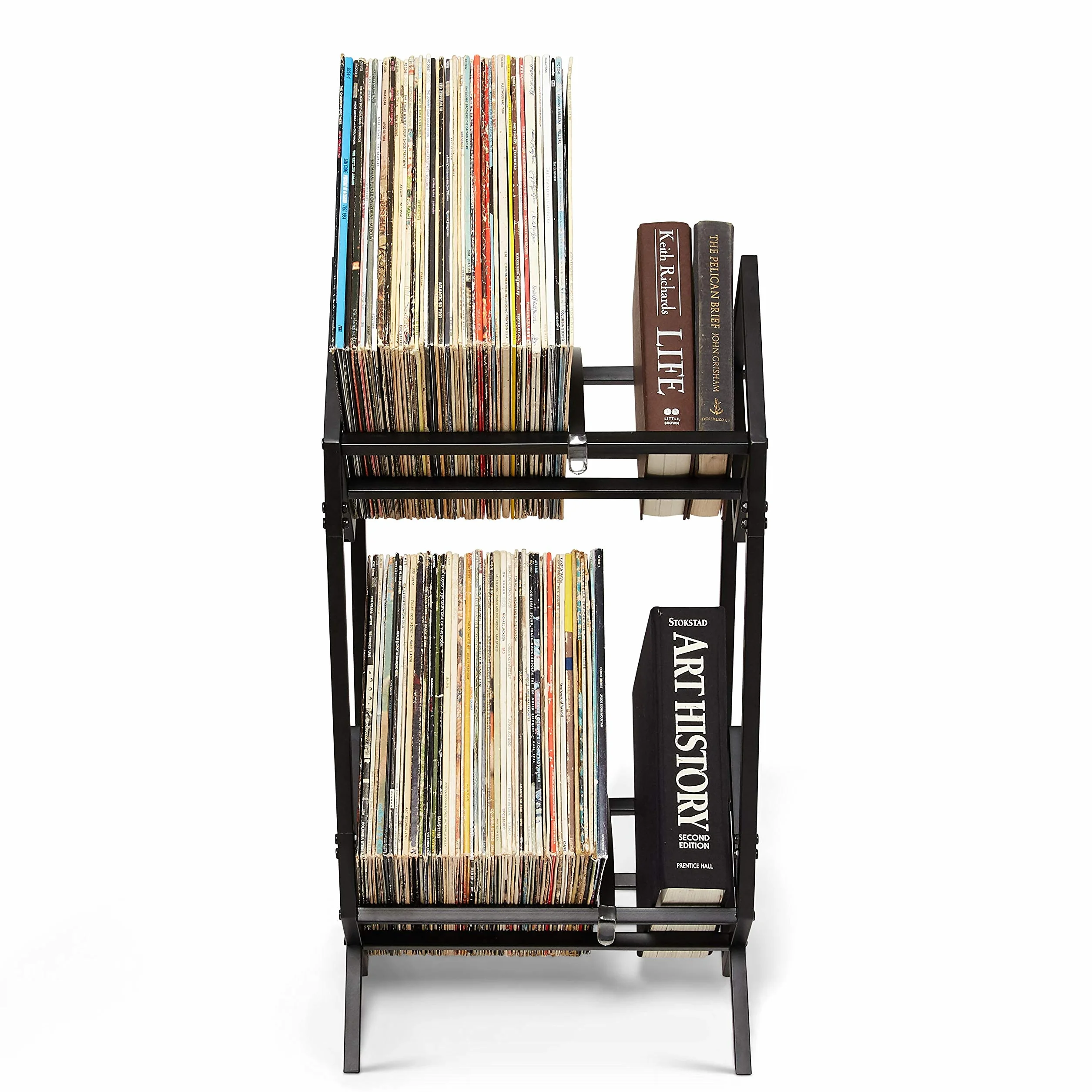 MODERN VINYL Uchwyt na płyty, matowy czarny metal, przechowywanie 160-200 LP, prosty, szybki montaż, wyświetlacz winylowy, przechowywanie, wysokiej klasy design, chroni winyl, organizuj albumy,