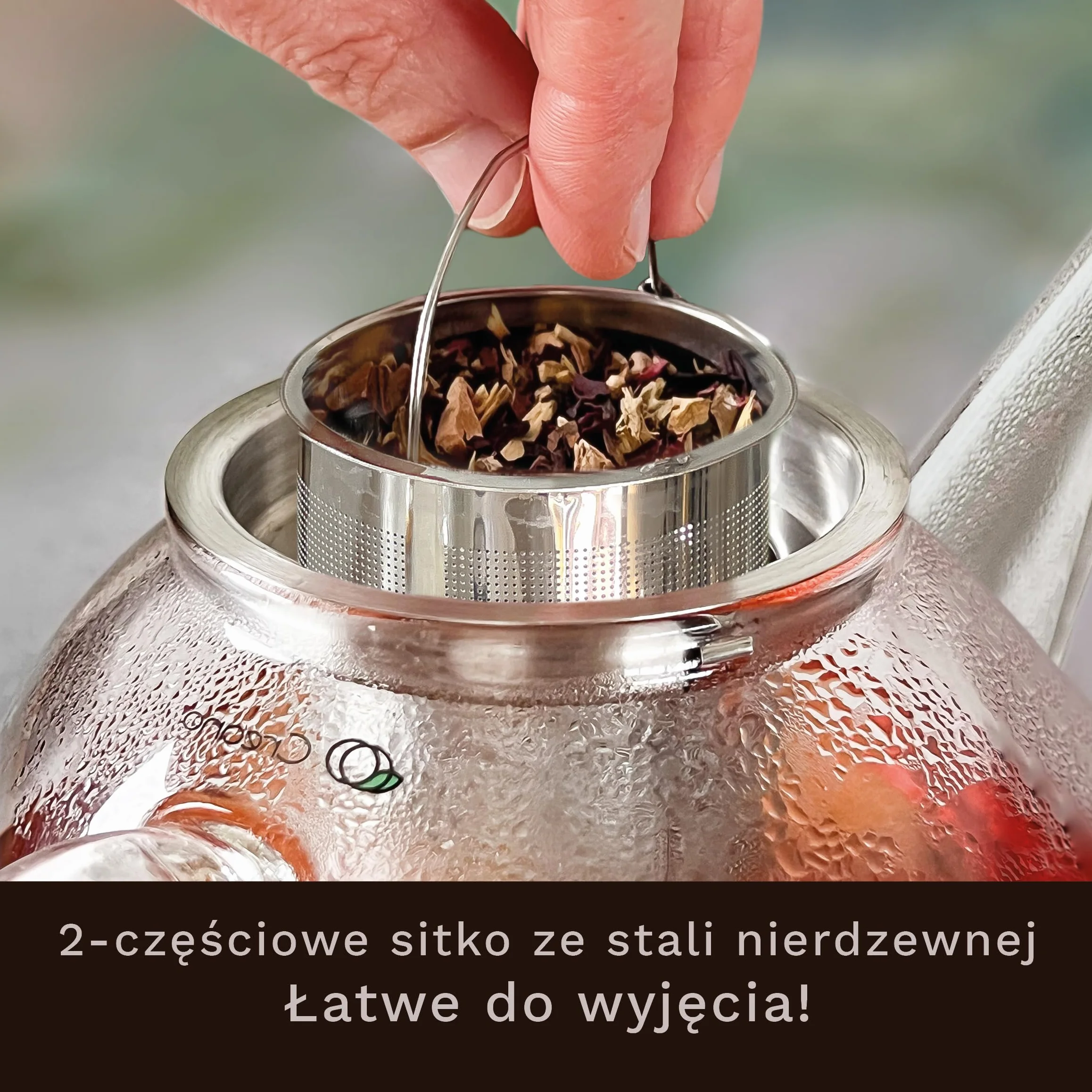 Creano Dzbanek do herbaty ze szkła 1,6 l + czarny podgrzewacz ze stali nierdzewnej – szklany dzbanek do herbaty z filtrem ze stali nierdzewnej i pokrywką – idealny do przygotowywania herbaty sypkiej