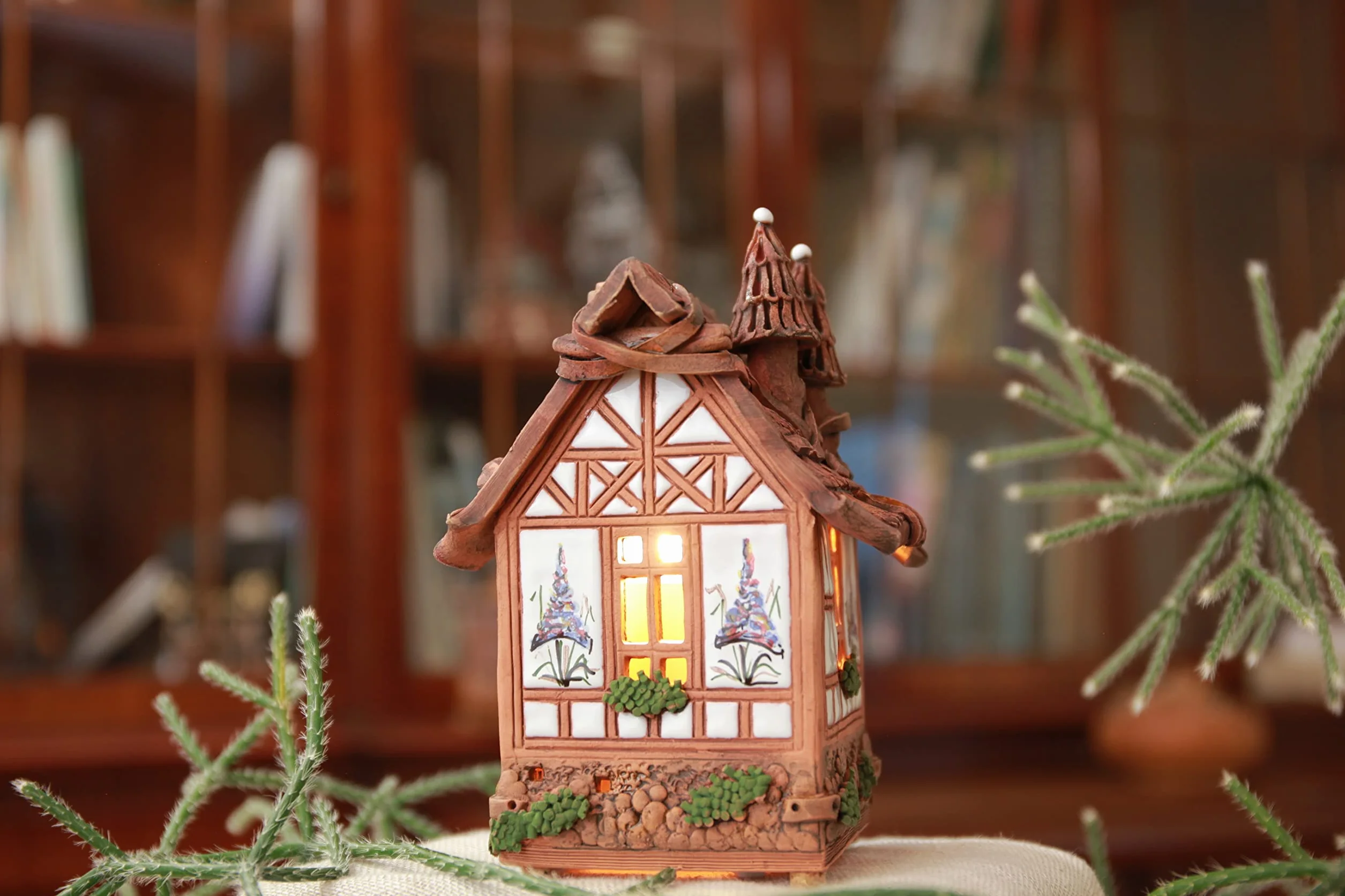 Ceramiczny domek świetlny, świecznik na herbatę, artystyczny przedmiot kolekcjonerski, B232AR