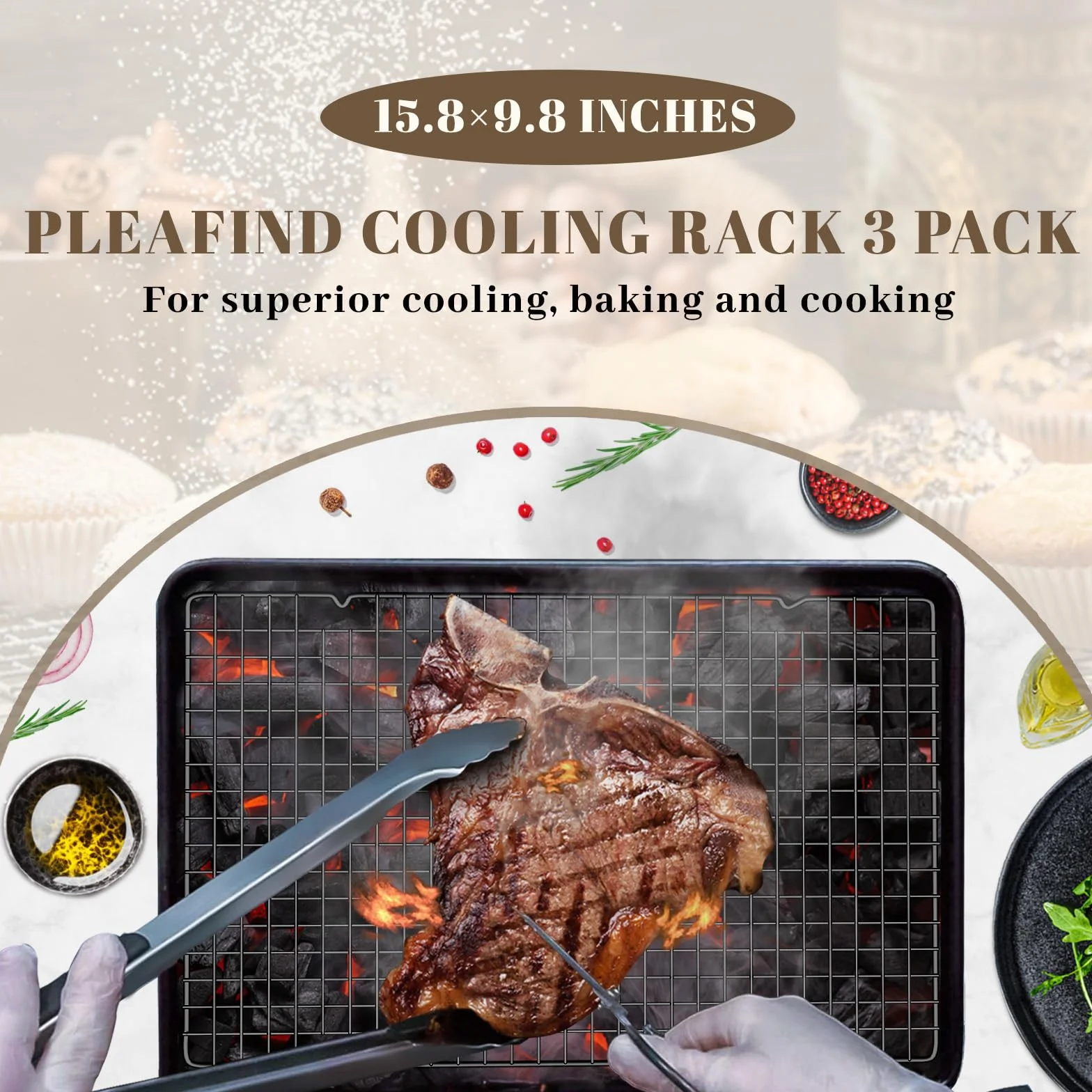 Pleafind Zestaw 3 rusztu piekarnika, 40 cm x 25 cm uniwersalny grill do piekarnika ze stali nierdzewnej, czarny grill do pieczenia, grillowania i suszenia, można myć w zmywarce