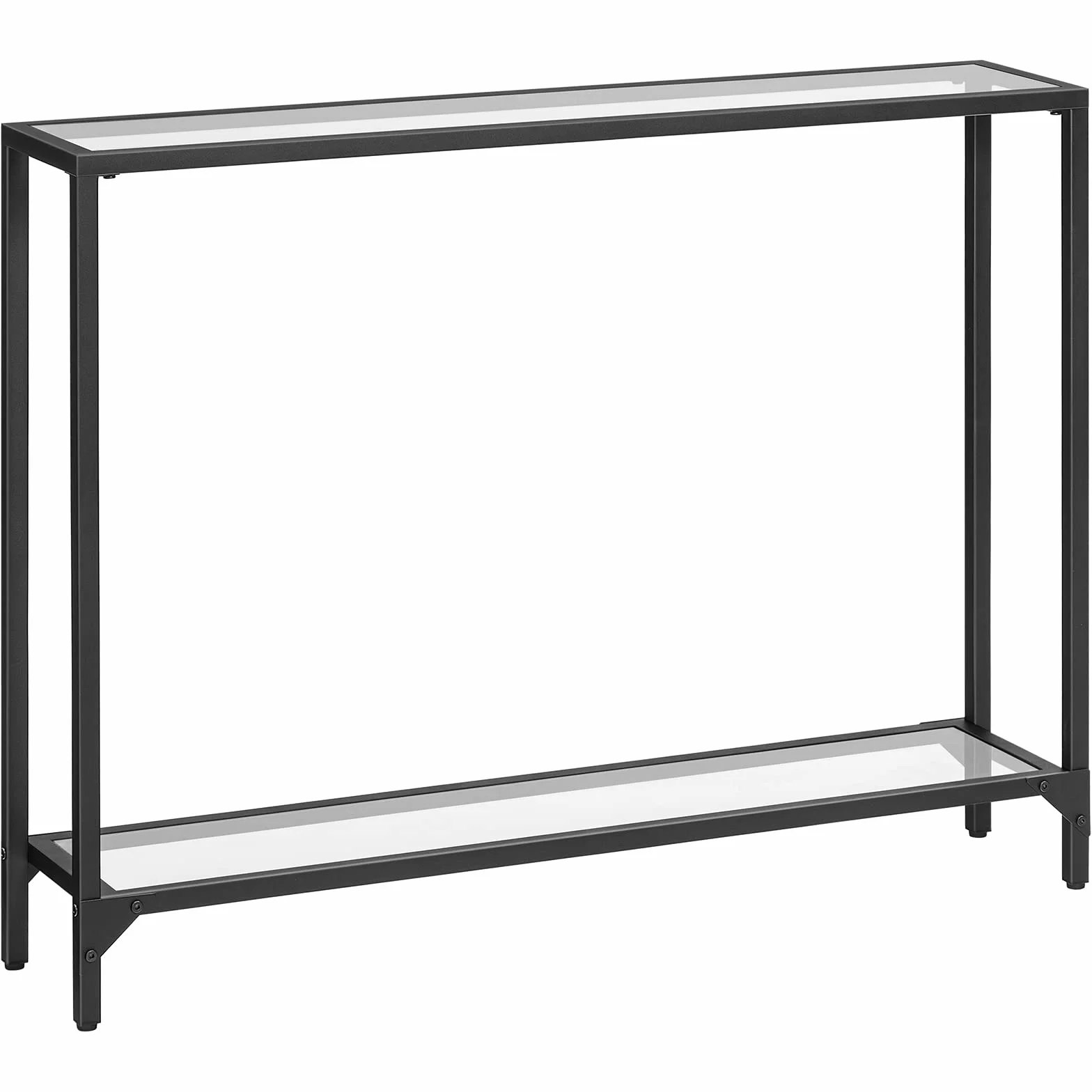 HOOBRO EBK04XG01 Stolik konsolowy ze szkła hartowanego, wąski stolik do przedpokoju z 2 półkami, 100 x 22 x 80 cm, stolik na sofę ze szkła hartowanego, nowoczesny stół ekspozycyjny do salonu, mała