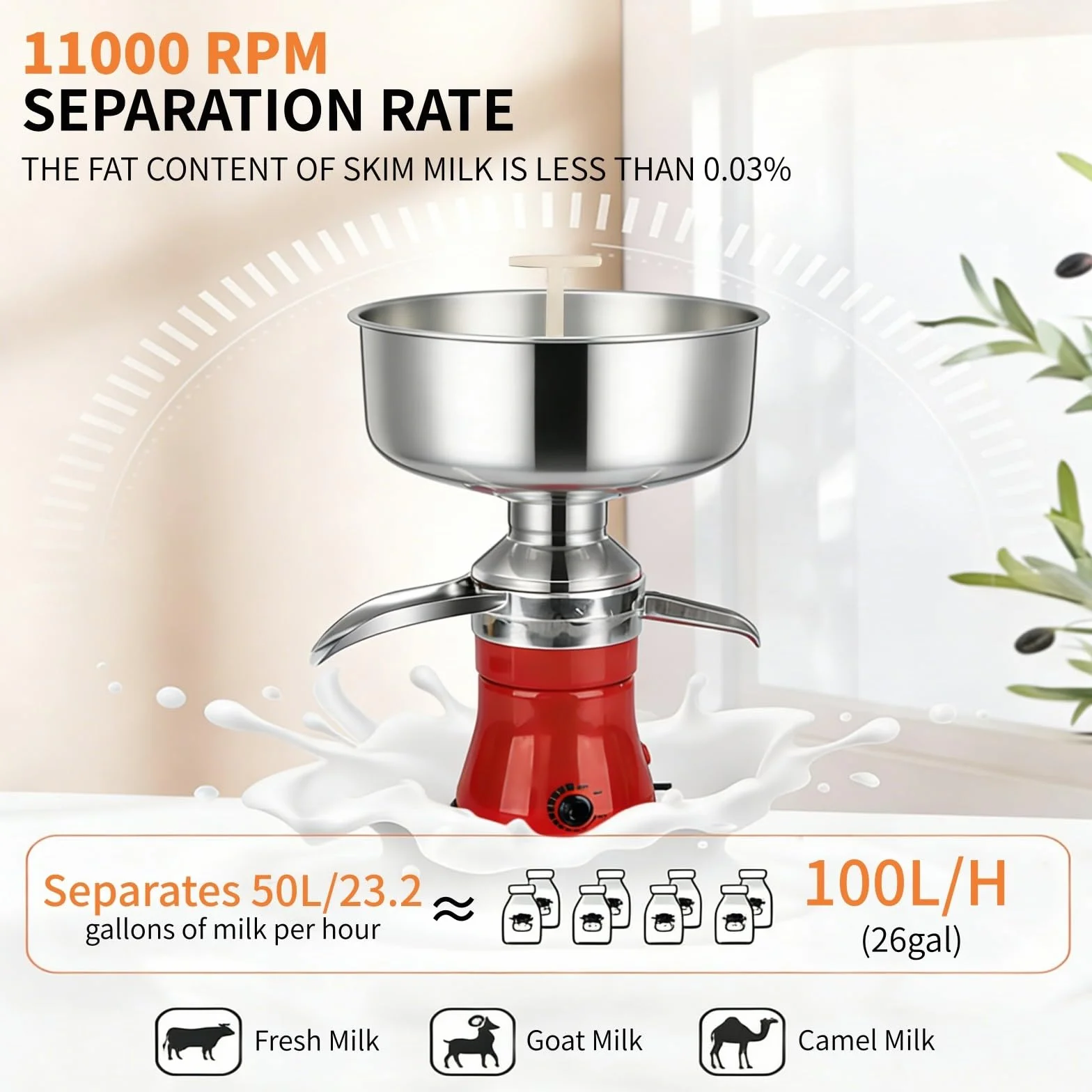 Wirówka do Śmietanki Mlecznej, Zawartość Tłuszczu w Mleku < 0,03%, Separator Śmietanki Krowiej, Separator Mleka Kóz 100L/H dla Rodzinnej Fermy Mlecznej