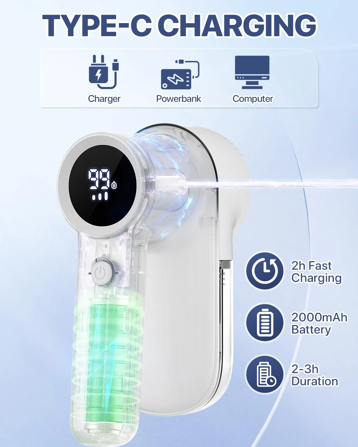Golarka do Kłaczków, [Nowa wersja], Golarka do tkanin Homtronics z podświetleniem LED, ładowaniem USB, 3 regulowanymi ustawieniami, wyświetlaczem LED, dla wszystkich tkanin, odzieży, koców