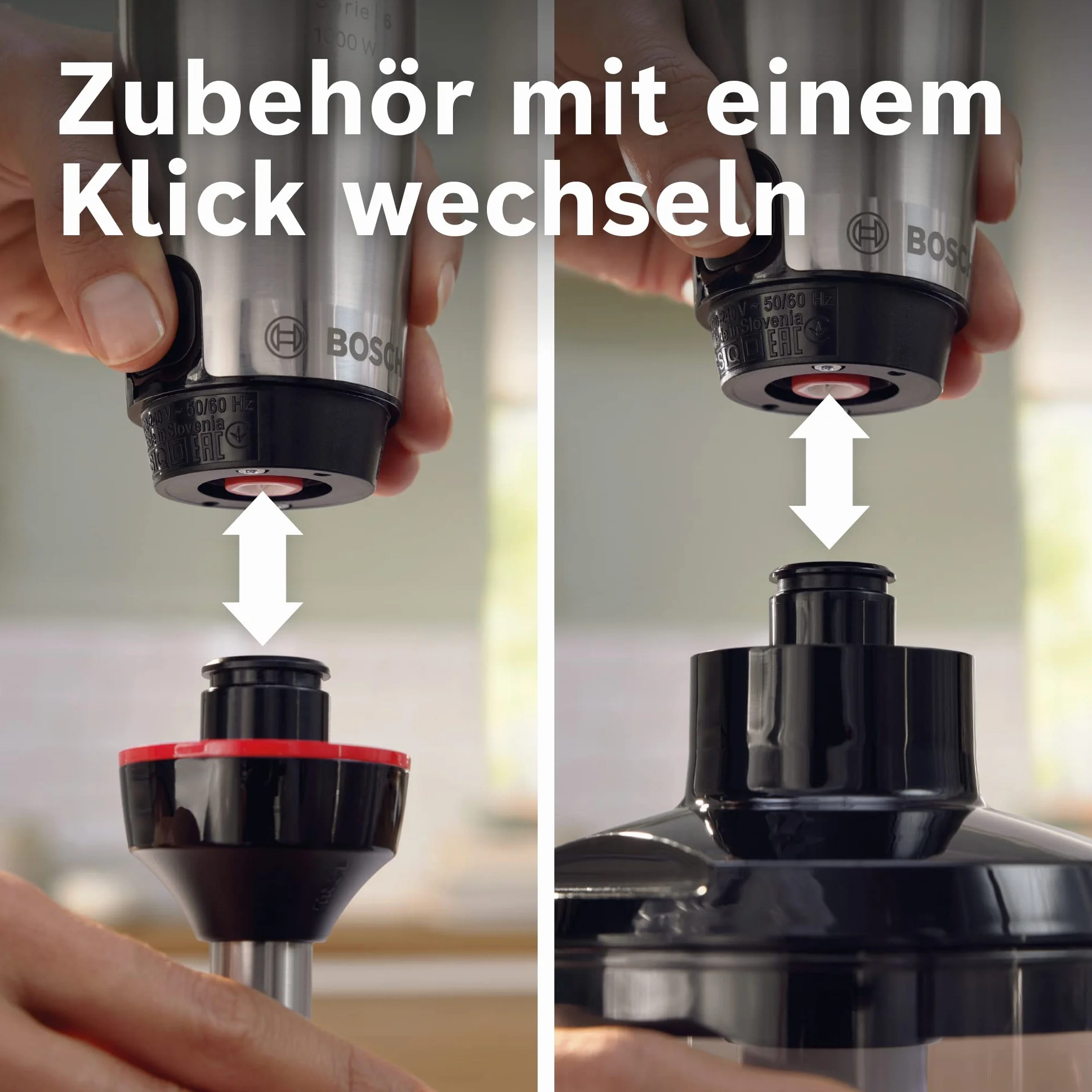 Bosch Blender Ręczny ErgoMaster Serie 6 MSM6M673, 1000 W, 4 Ostrza ze Stali Nierdzewnej, Wygodne sterowanie, Rozdrabniacz, Końcówka do Puree, Trzepaczka, Czarny/Srebrny