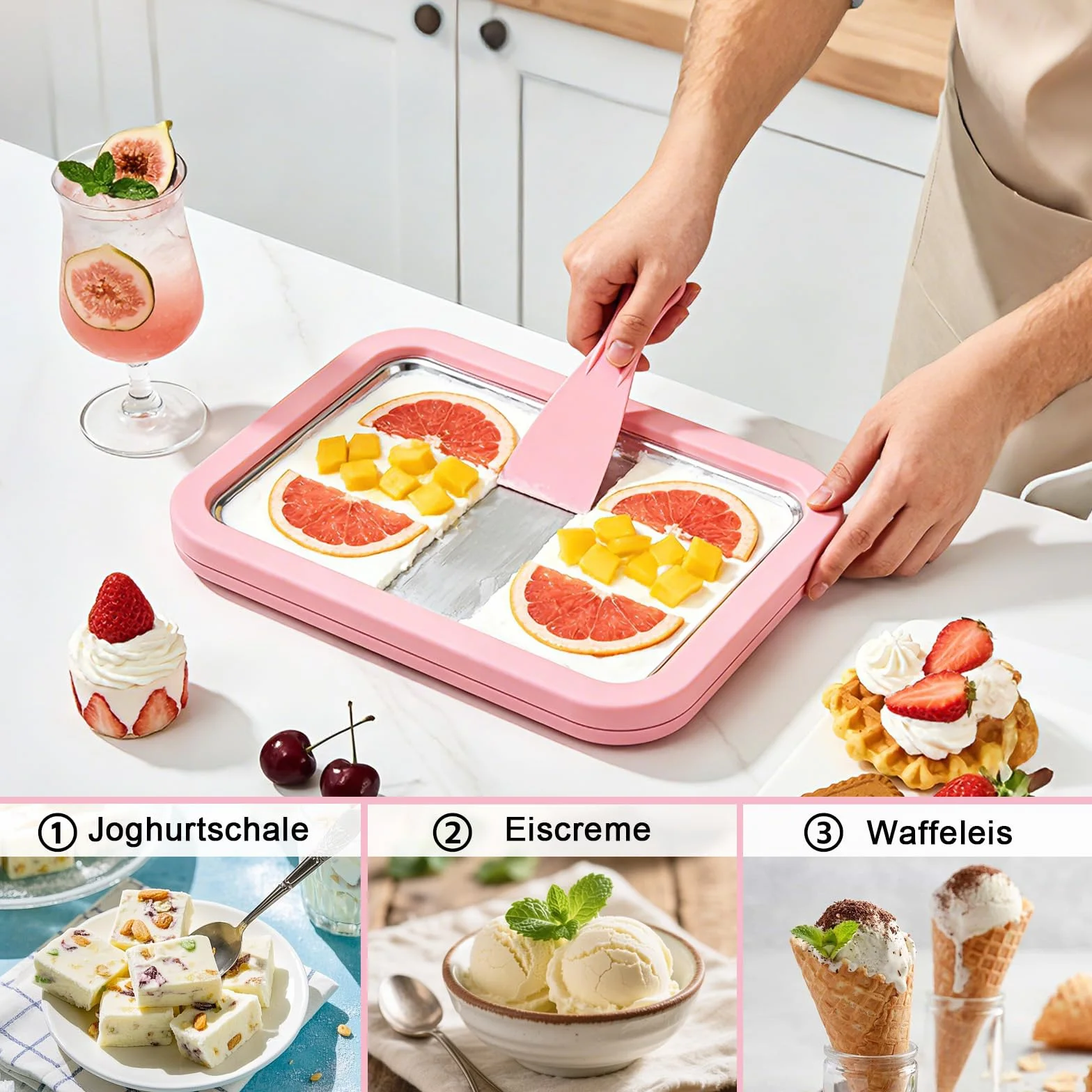 Płyta lodowa do robienia lodów, Ice Cream Machine Rolls Maker z 2 szpatułkami, maszyna do rolek lodowych ze stali nierdzewnej, nadaje się do DIY maszyn do rolek lodowych