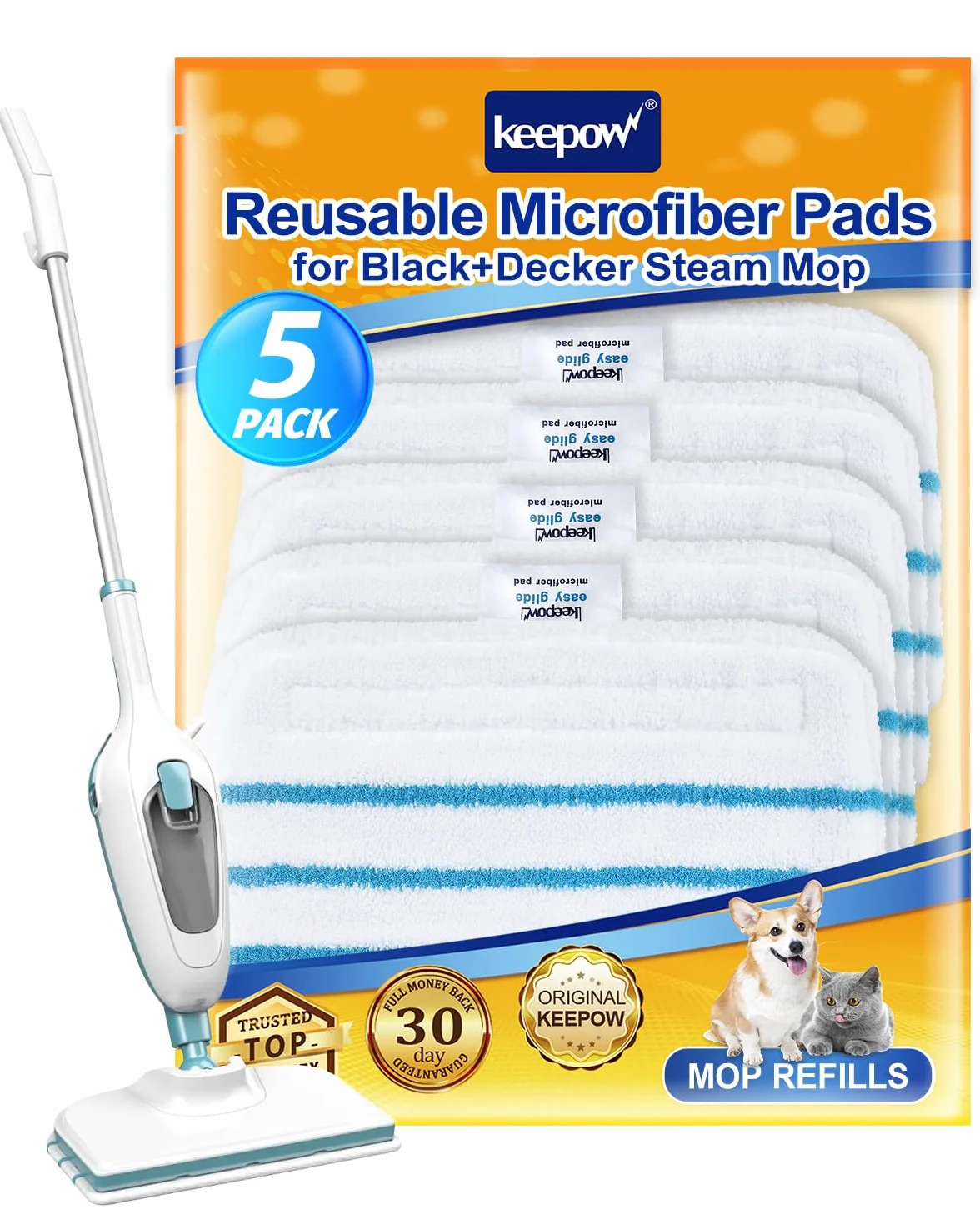 KEEPOW Zestaw 5 wymiennych podkładek czyszczących z mikrofibry do mopa parowego Black & Decker FSMH1321, FSM1605, FSMH13151SM, część #FSMP20