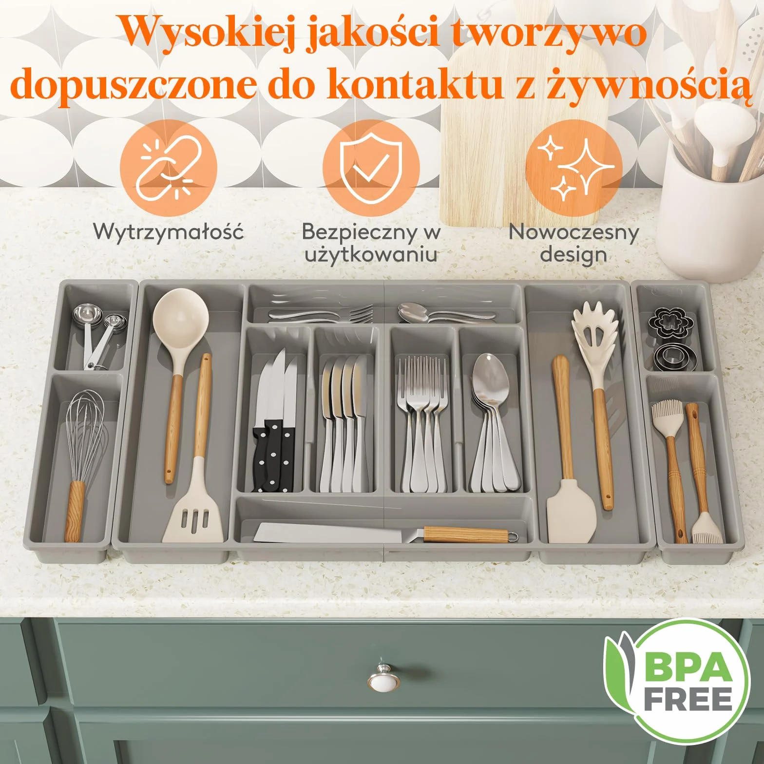 Lifewit Pojemnik na sztućce, wkład na sztućce 816 x 420 mm, do szuflady 90, zdejmowany uchwyt na przybory kuchenne, uchwyt na sztućce z tworzywa sztucznego, wkład do szuflad, organizer kuchenny na